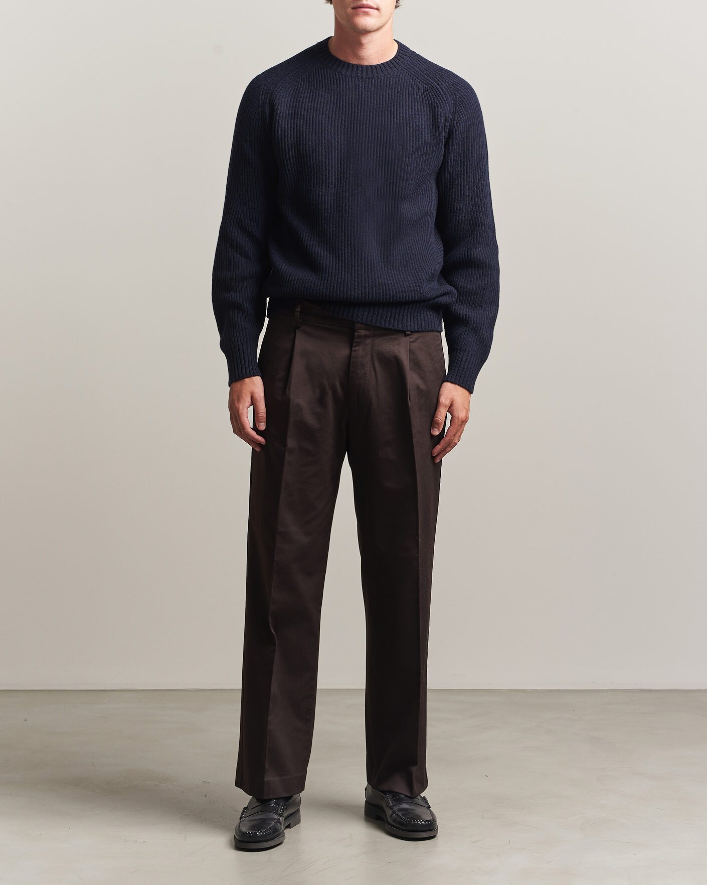 Heren | Truien | Altea | Rib Wool Crew Neck Navy