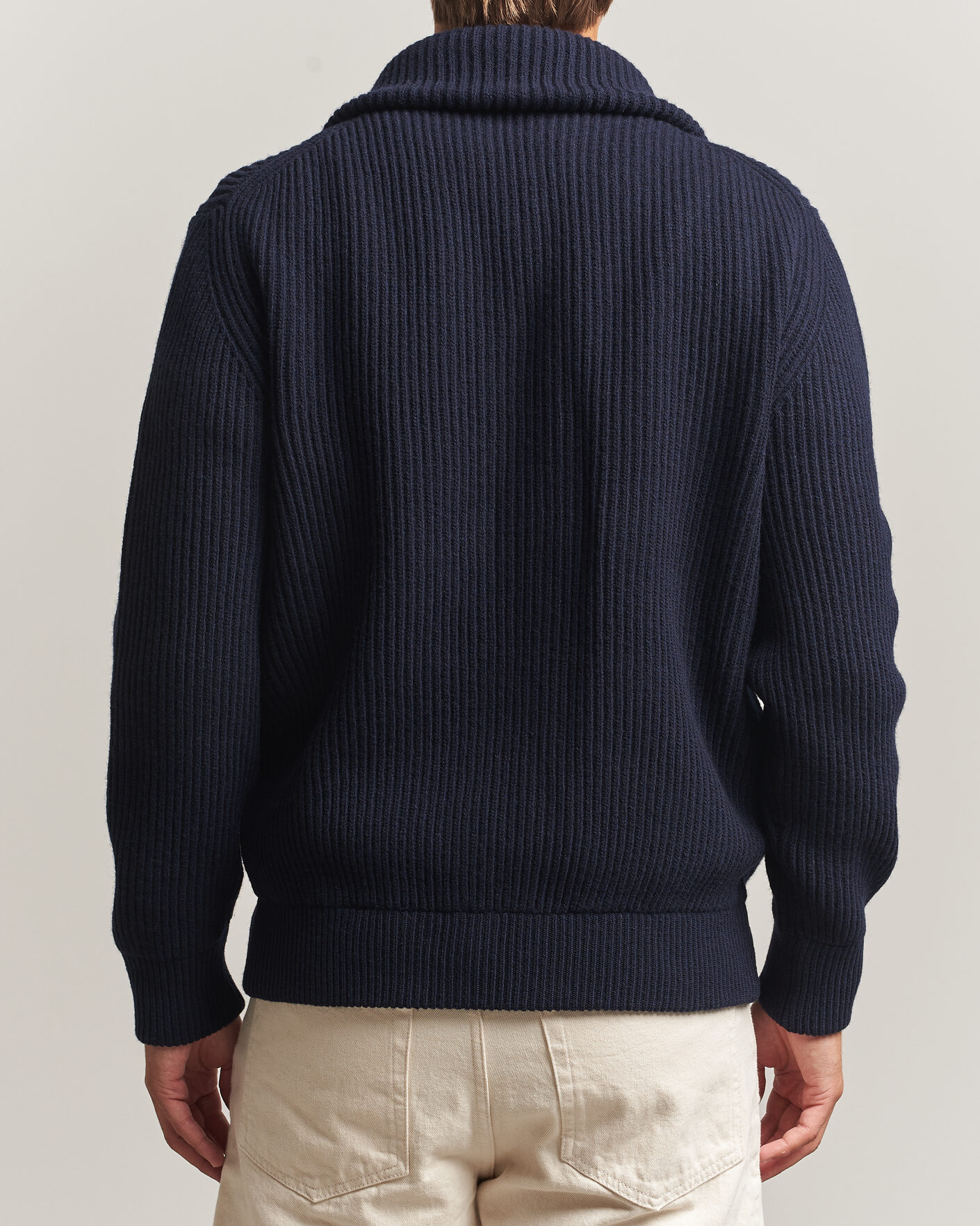 Heren | Truien | Altea | Rib Wool Bomber Cardigan Navy