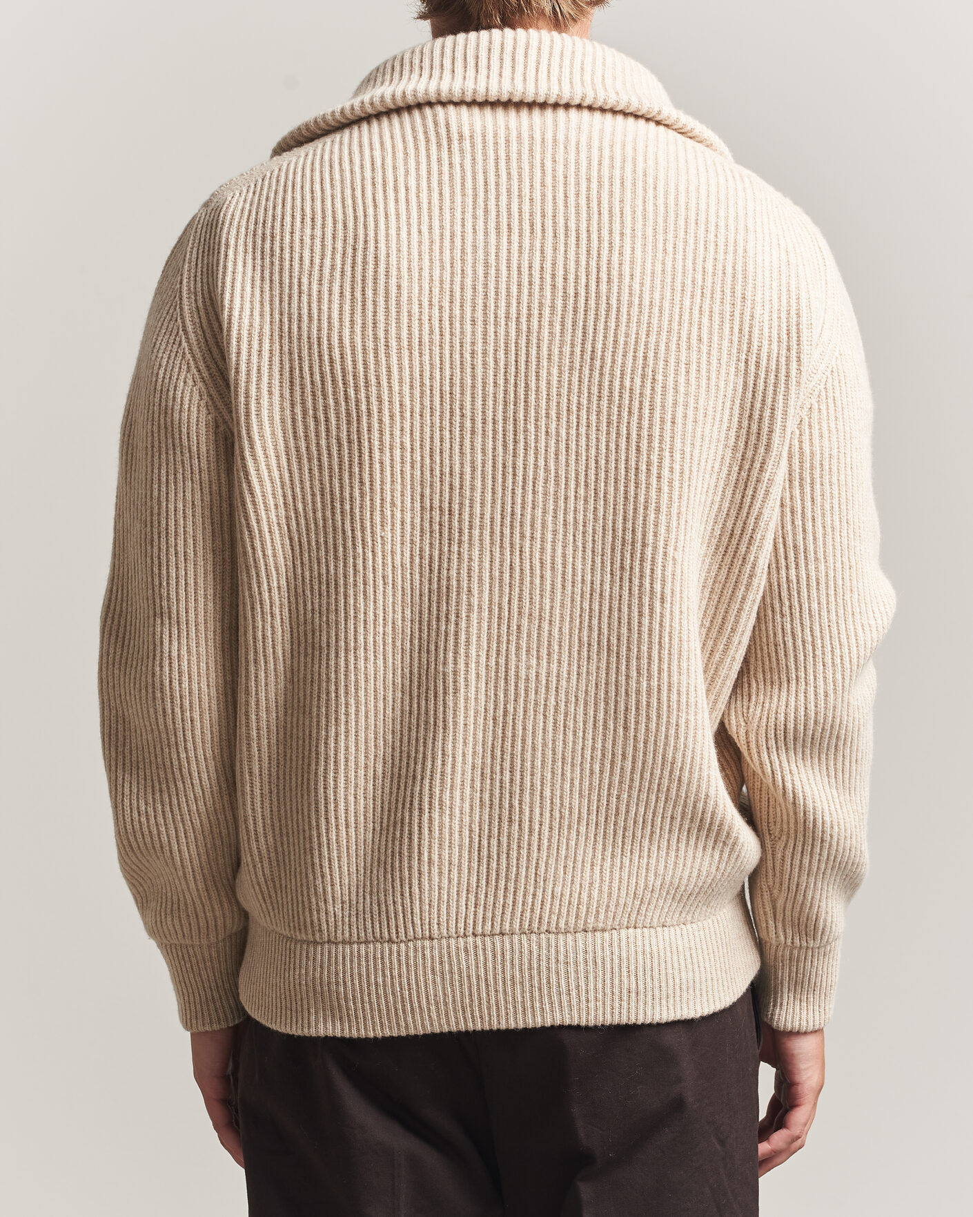 Heren | Truien | Altea | Rib Wool Bomber Cardigan Beige