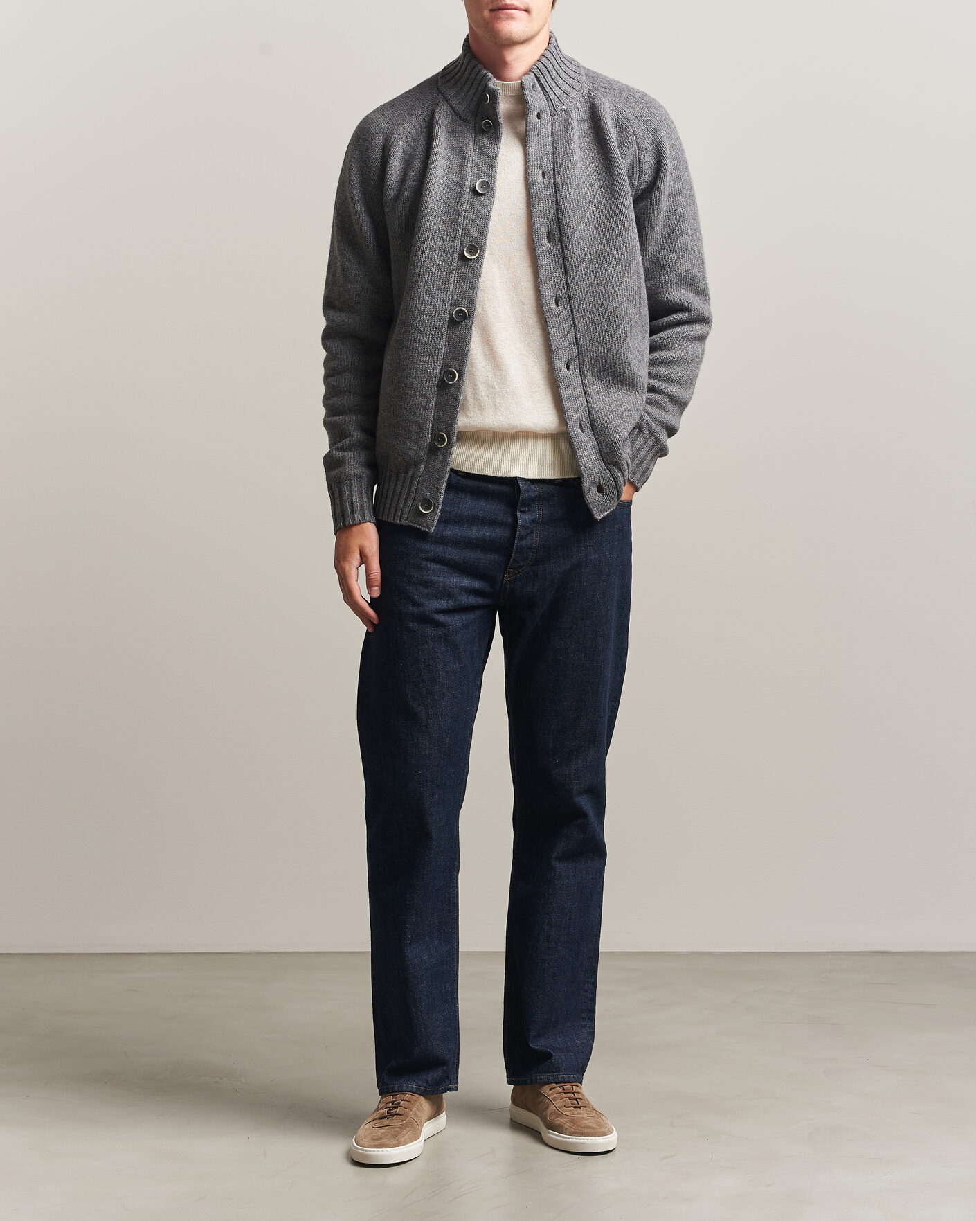 Heren | Truien | Altea | Raglan Sleeve Buttoned Cardigan Grey Melange