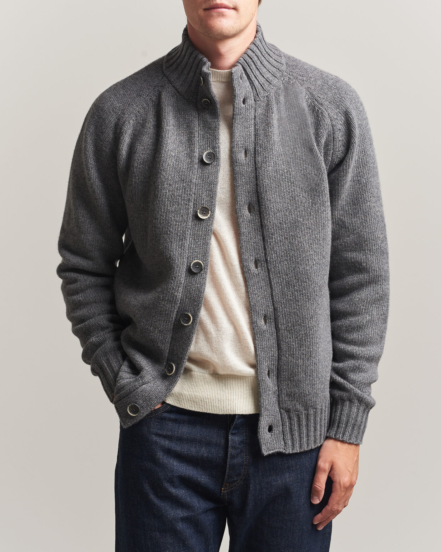 Heren | Truien | Altea | Raglan Sleeve Buttoned Cardigan Grey Melange