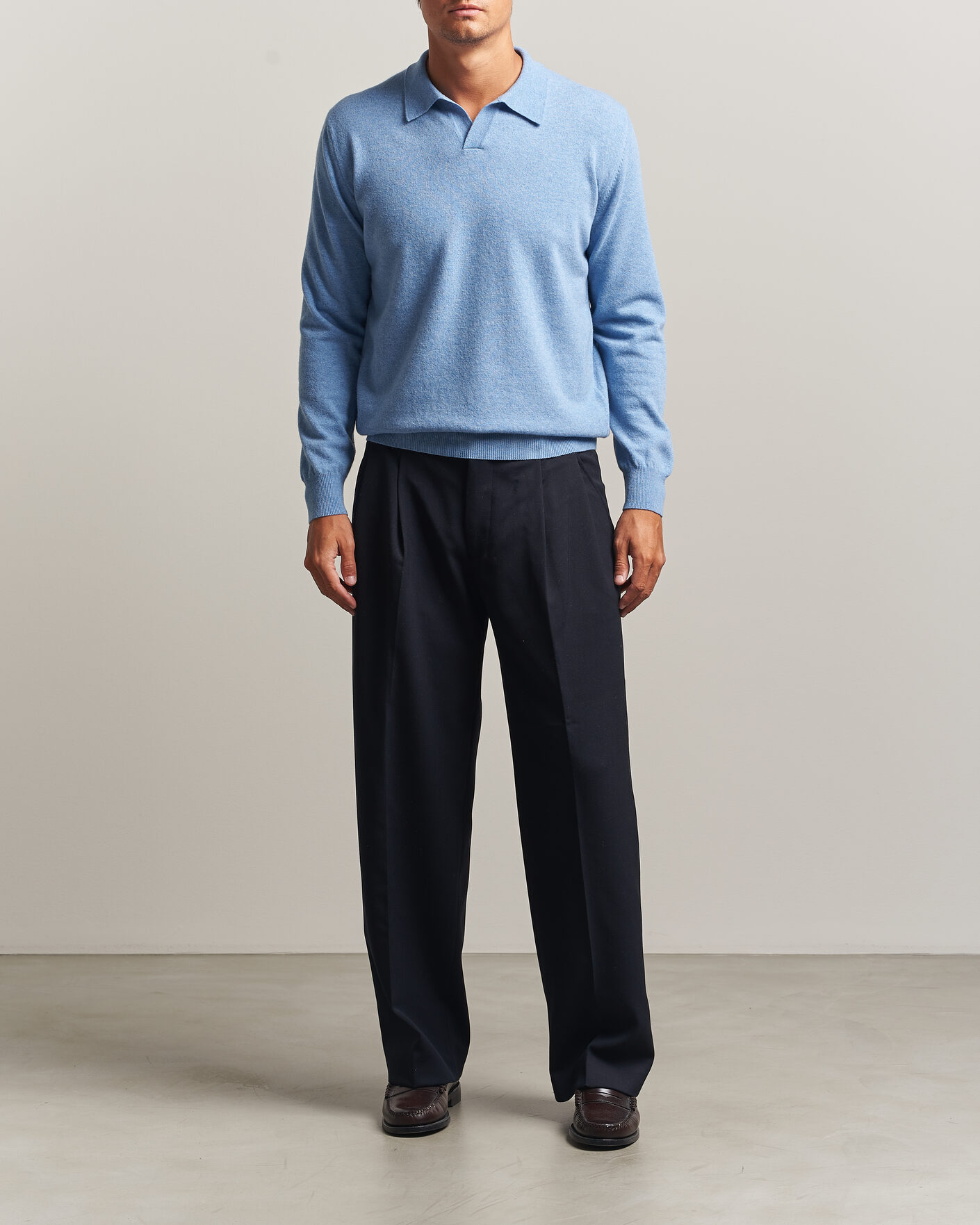 Heren | Truien | Altea | Long Sleeve Knitted Polo Sky Blue