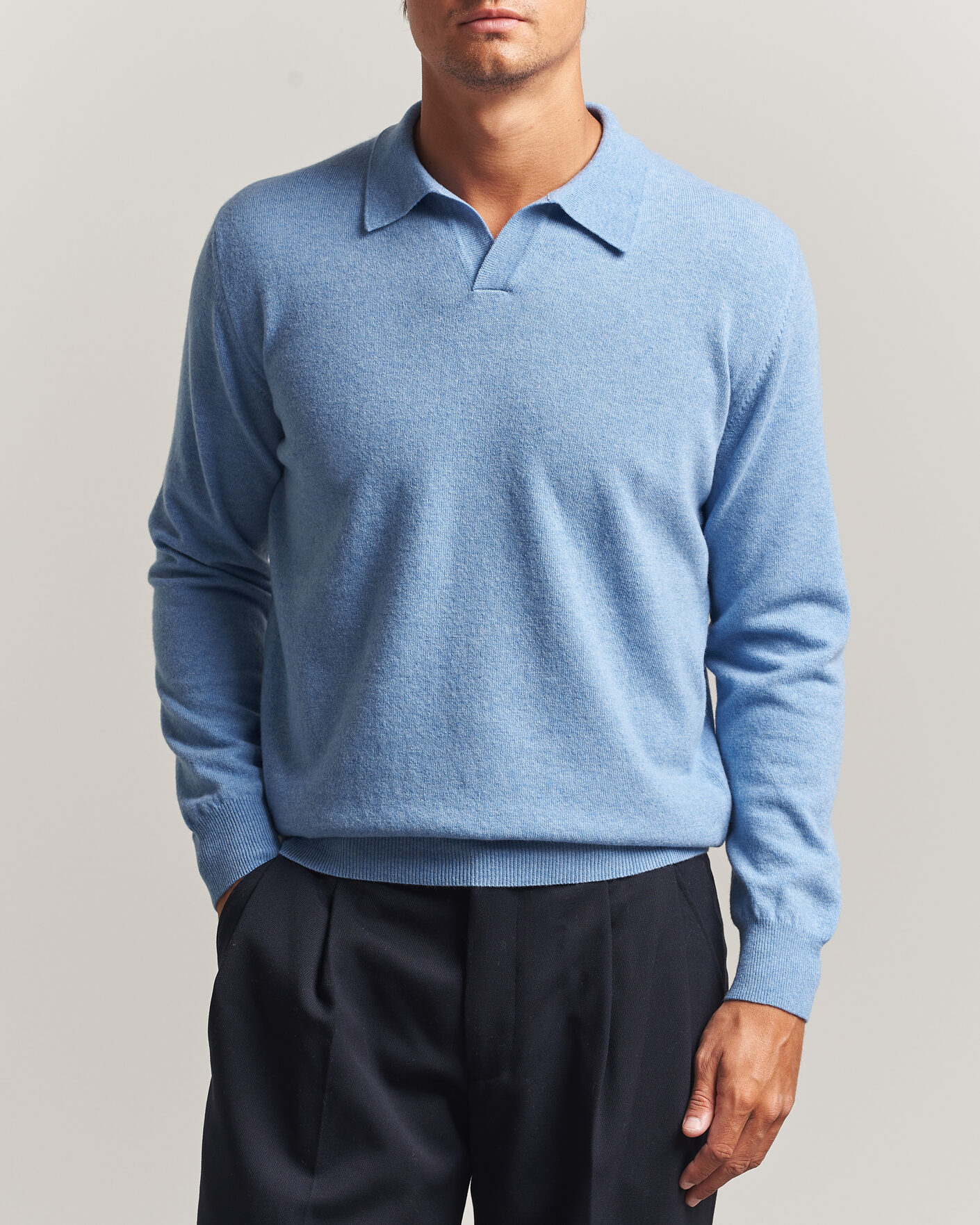 Heren | Truien | Altea | Long Sleeve Knitted Polo Sky Blue