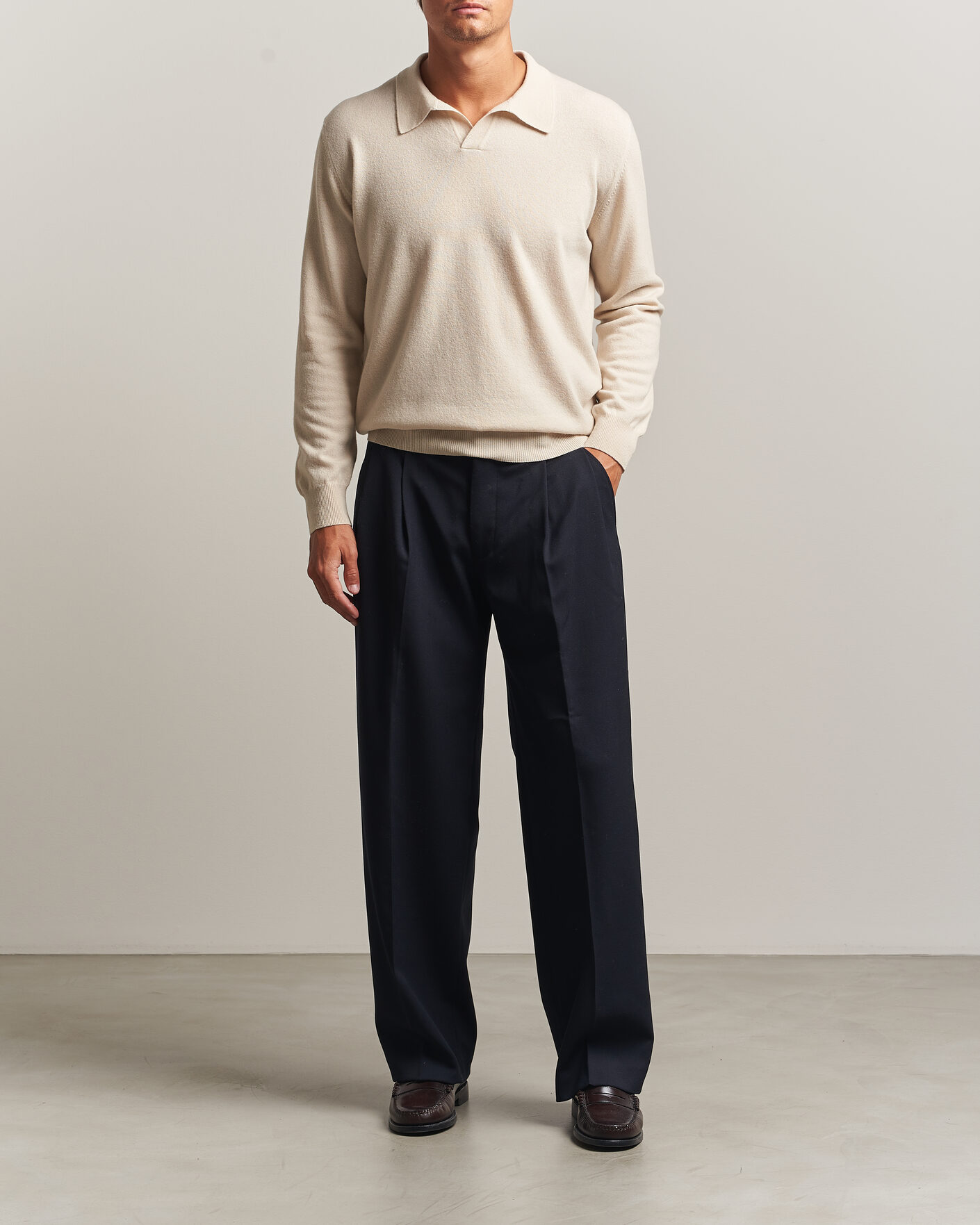 Heren | Truien | Altea | Long Sleeve Knitted Polo Beige