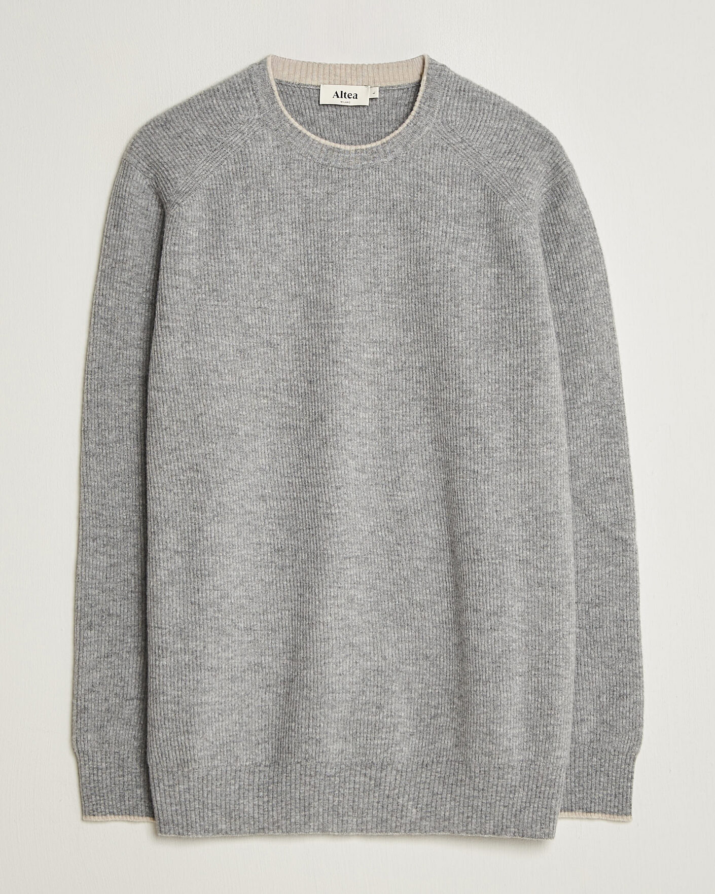 Heren | Truien | Altea | Rib Wool Raglan Sweater Light Grey