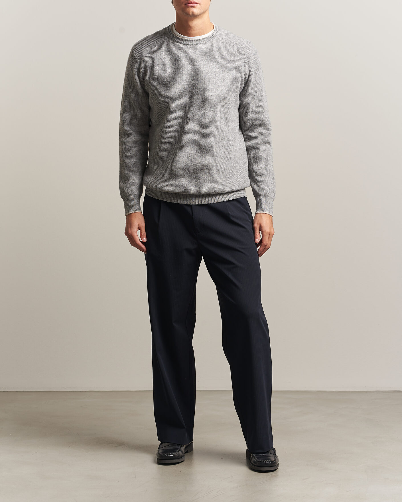 Heren | Truien | Altea | Rib Wool Raglan Sweater Light Grey