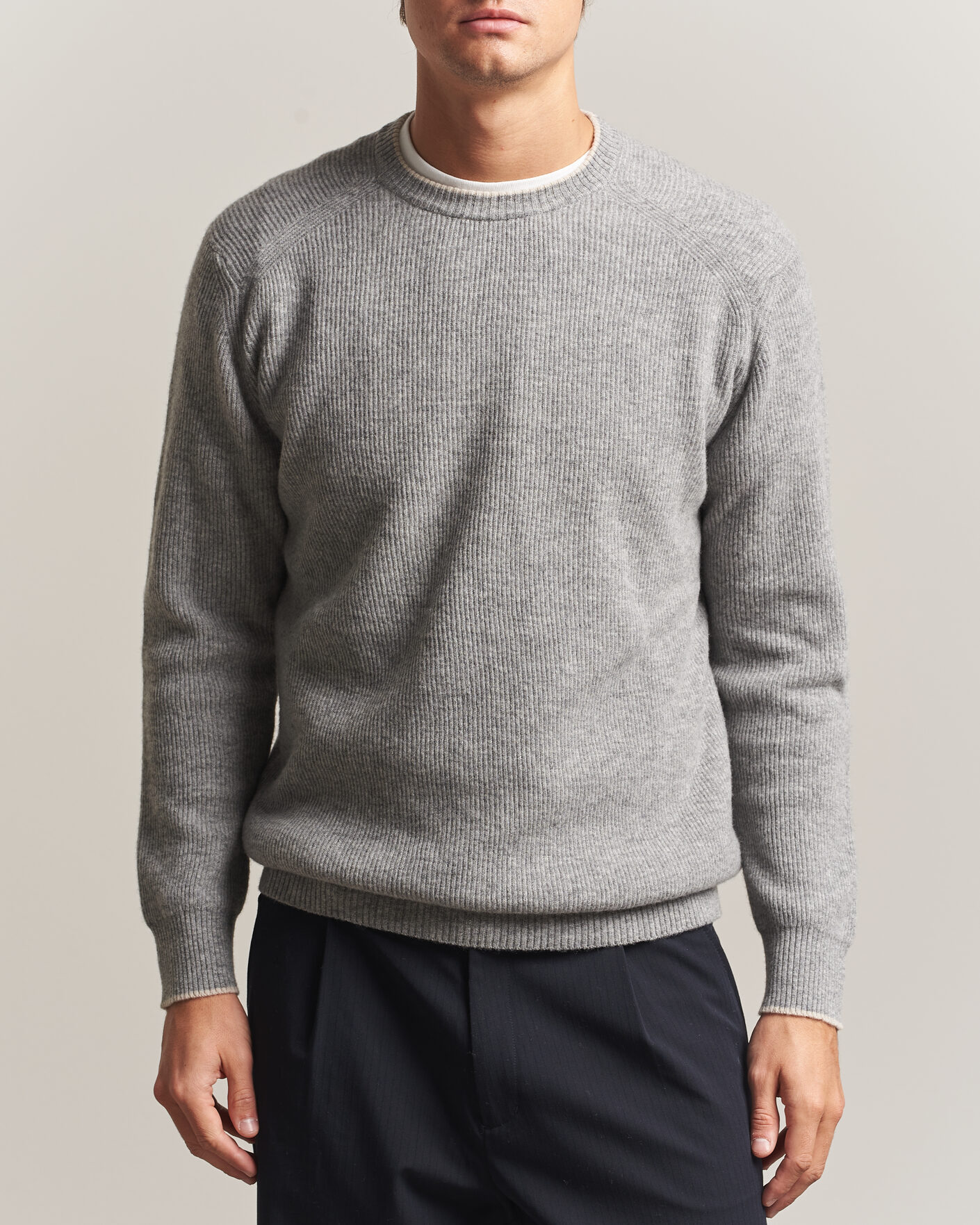 Heren | Truien | Altea | Rib Wool Raglan Sweater Light Grey