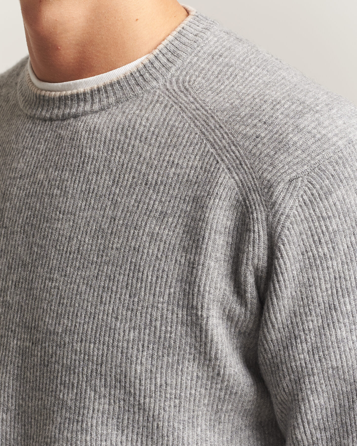 Heren | Truien | Altea | Rib Wool Raglan Sweater Light Grey