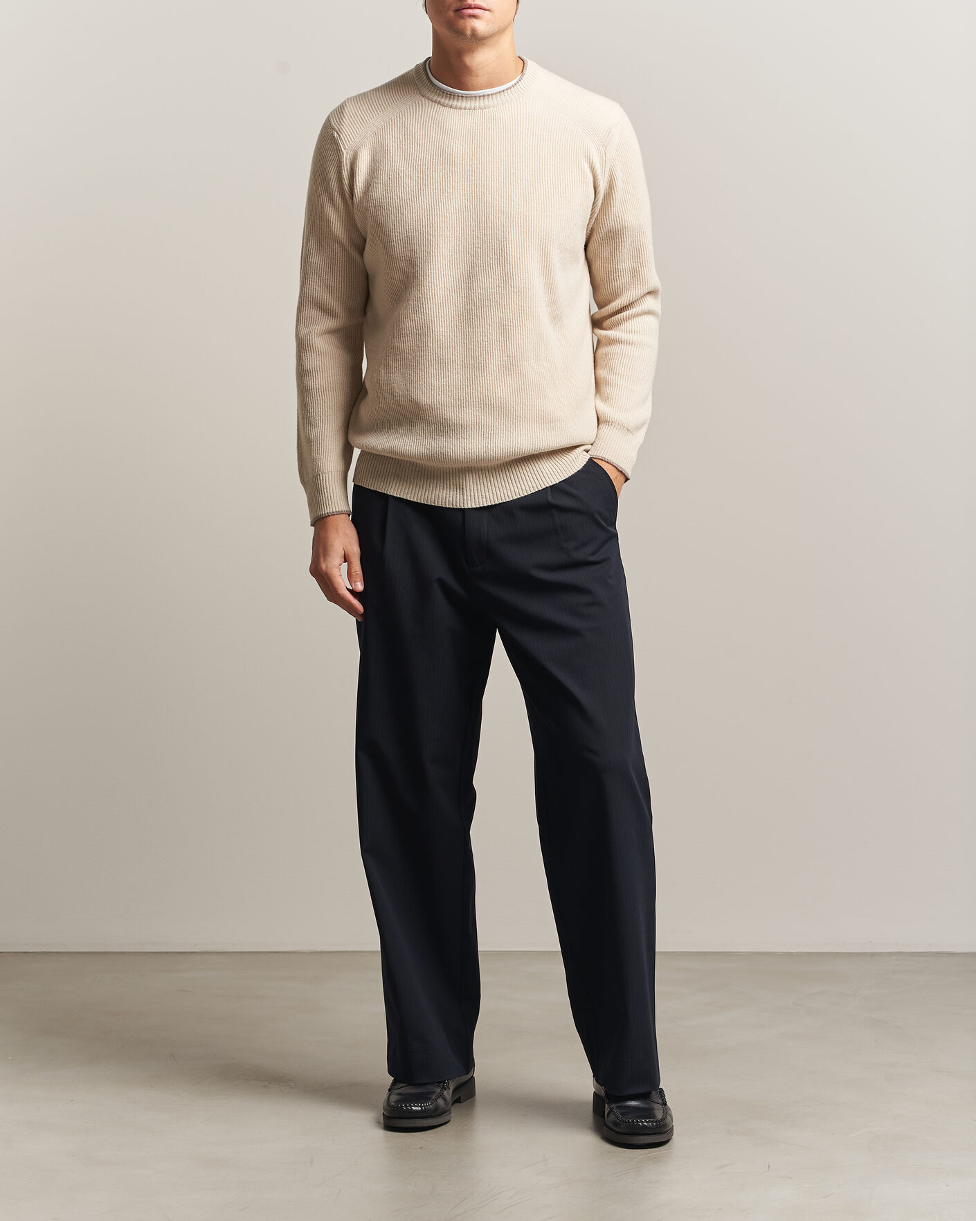 Heren | Truien | Altea | Rib Wool Raglan Sweater Cream