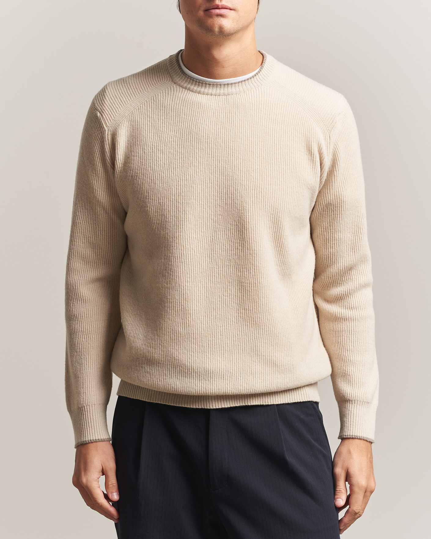 Heren | Truien | Altea | Rib Wool Raglan Sweater Cream