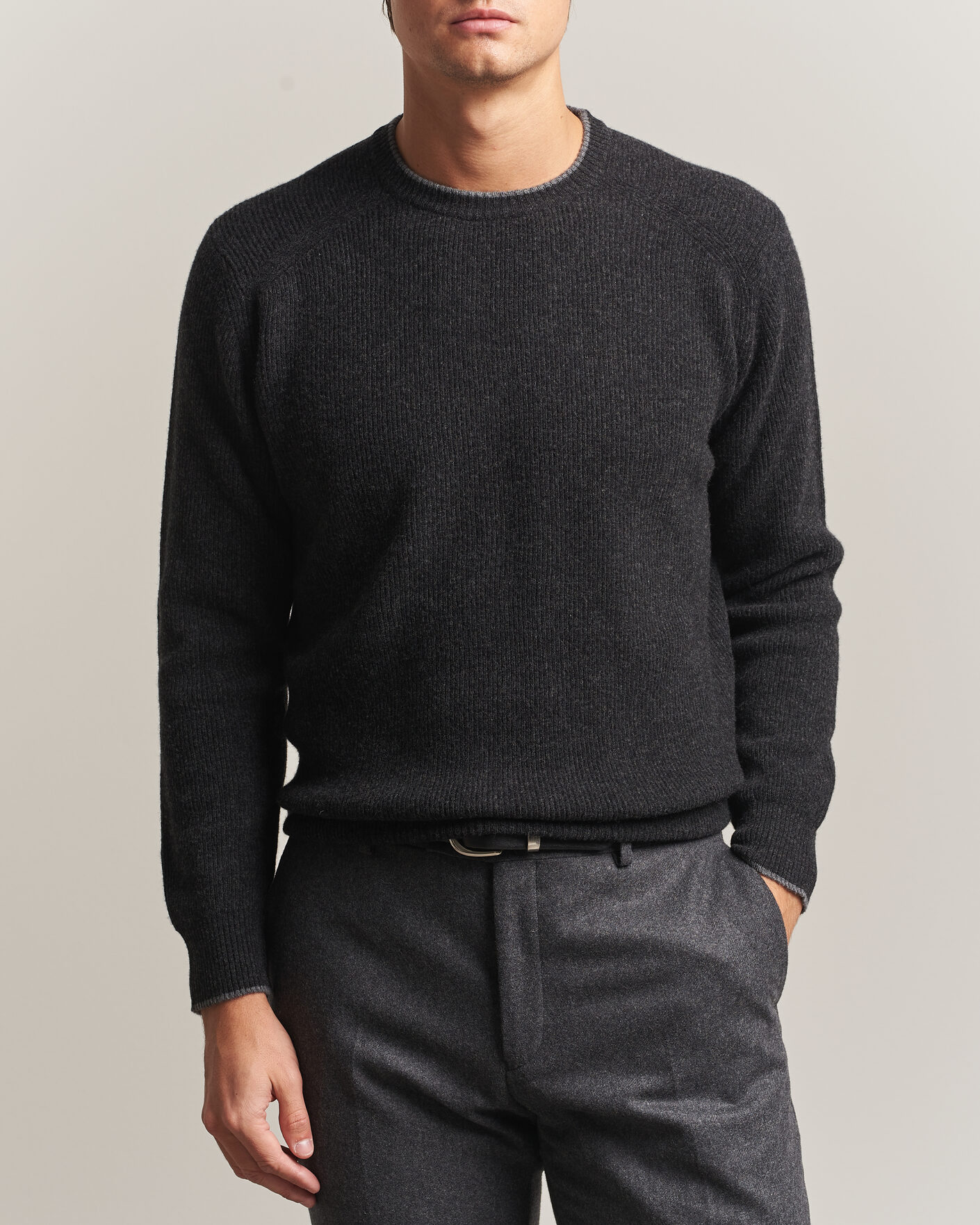 Heren | Truien | Altea | Rib Wool Raglan Sweater Charcoal