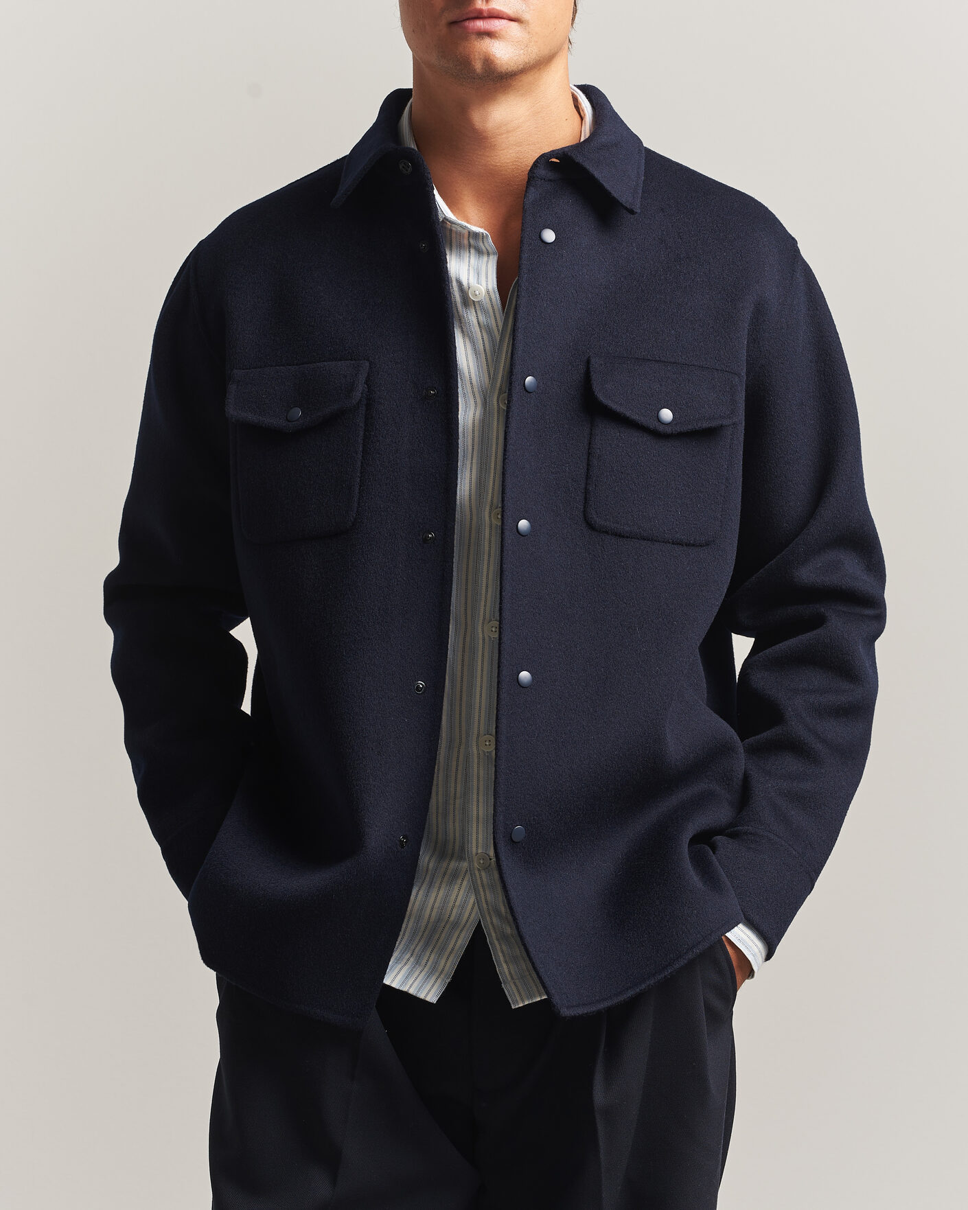 Heren | Jassen | Aspesi | Double Wool Shirt Jacket Navy