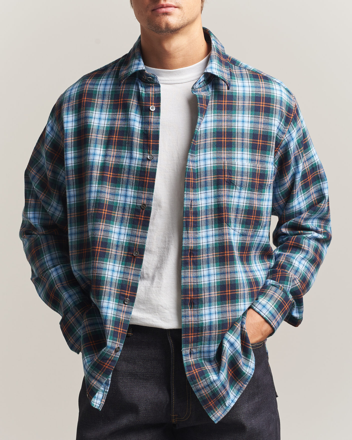 Heren | Overhemden | Aspesi | Flannel Shirt Blue Check