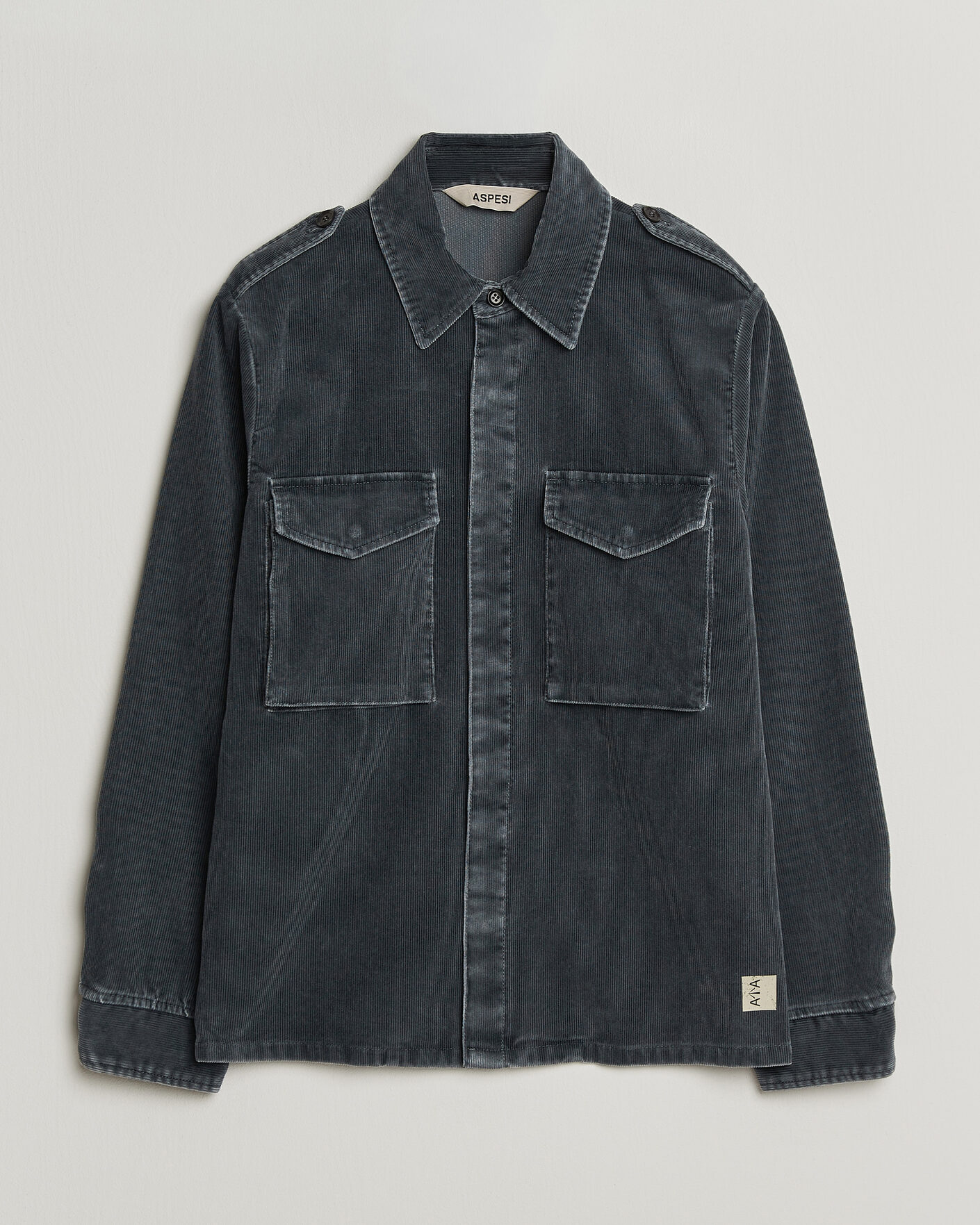 Heren | Overhemden | Aspesi | Double Pocket Corduroy Overshirt Washed Black