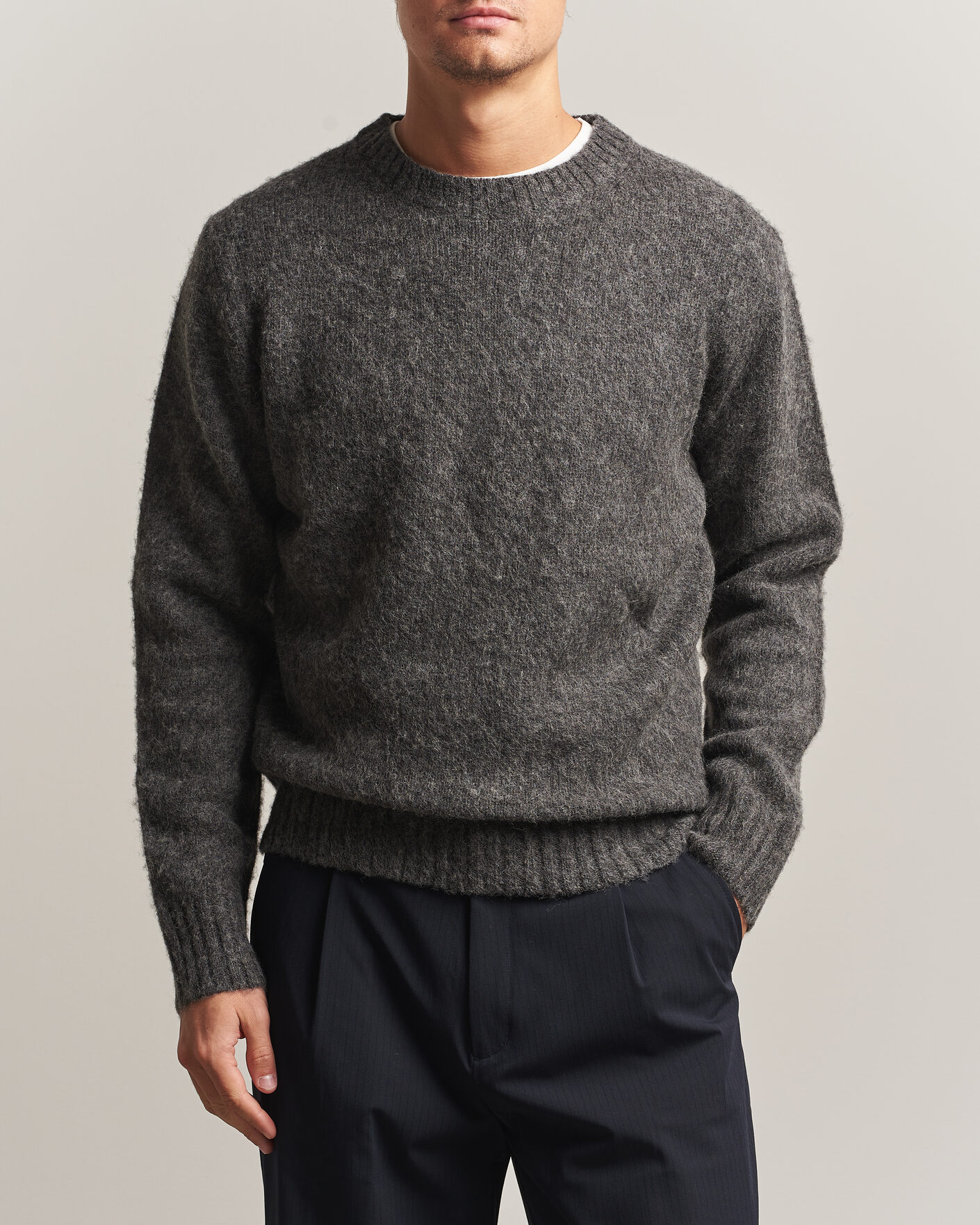 Heren | Truien | Aspesi | Brushed Shetland Sweater Grey Melange