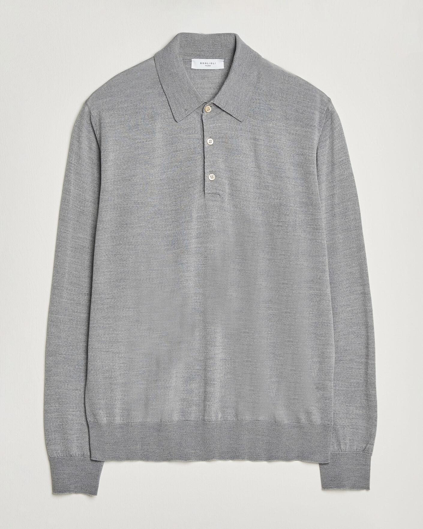 Heren | Truien | Boglioli | Knitted Long Sleeve Polo Light Grey