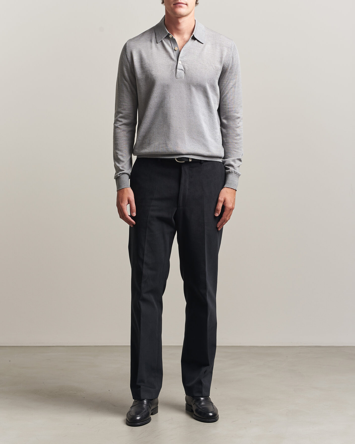 Heren | Truien | Boglioli | Knitted Long Sleeve Polo Light Grey