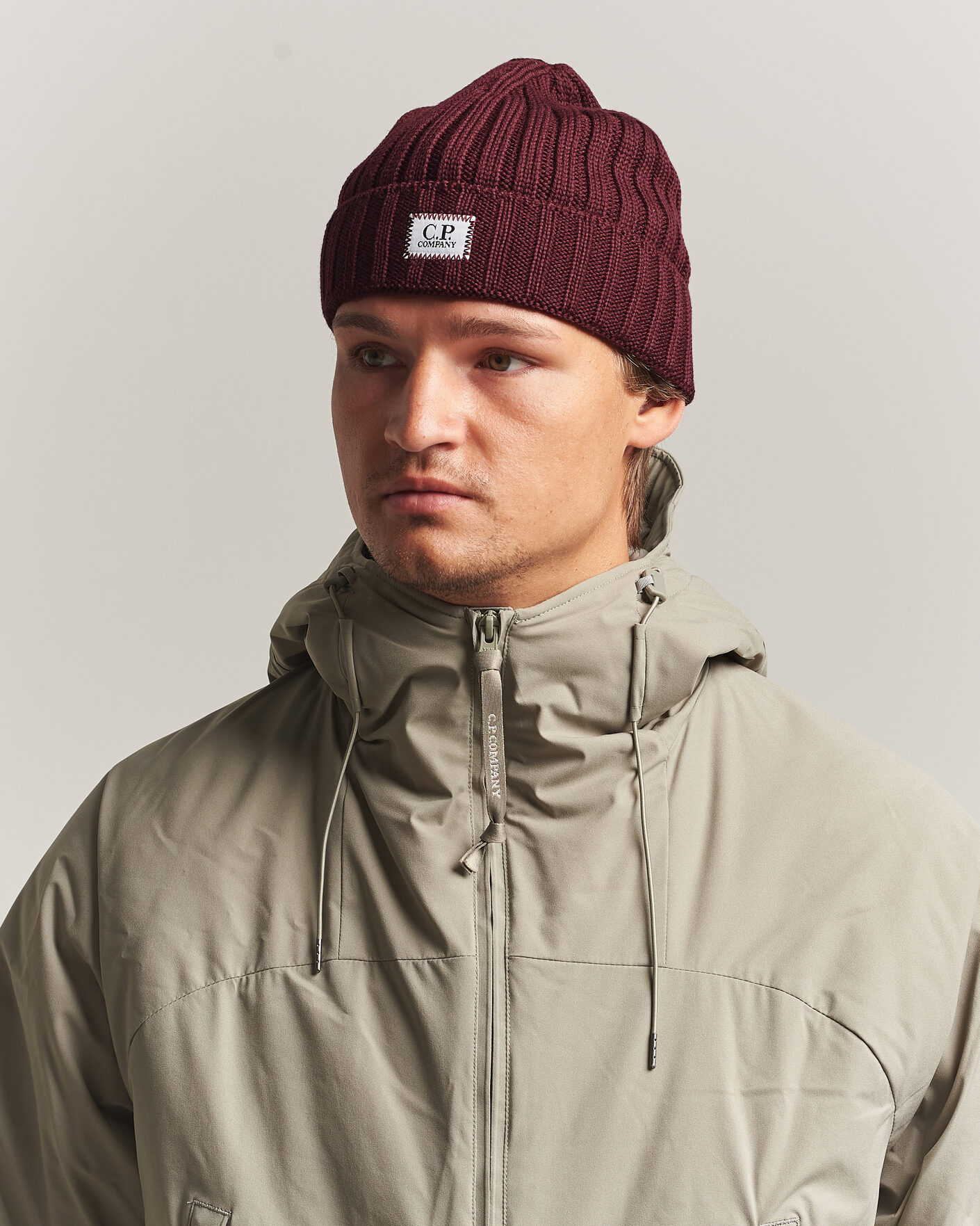 Heren | Mutsen | C.P. Company | Extra Fine Merino Rib Knitted Hat Burgundy