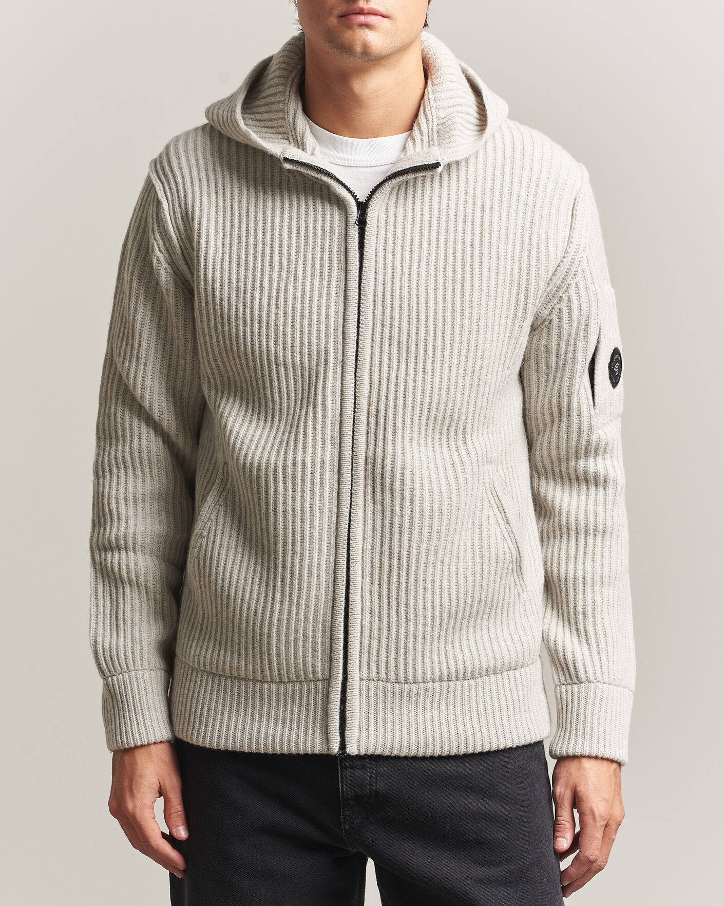 Heren | Truien | C.P. Company | Heavy Lambswool Hood Zip Light Grey
