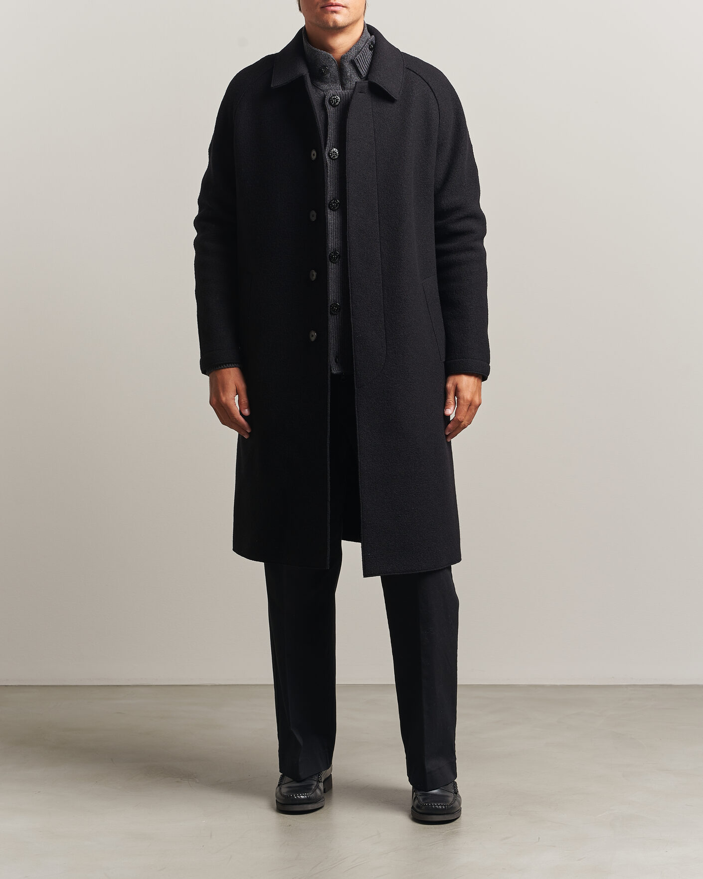 Heren | Jassen | Harris Wharf London | Boiled Wool Fly Front Balmacan Coat Black