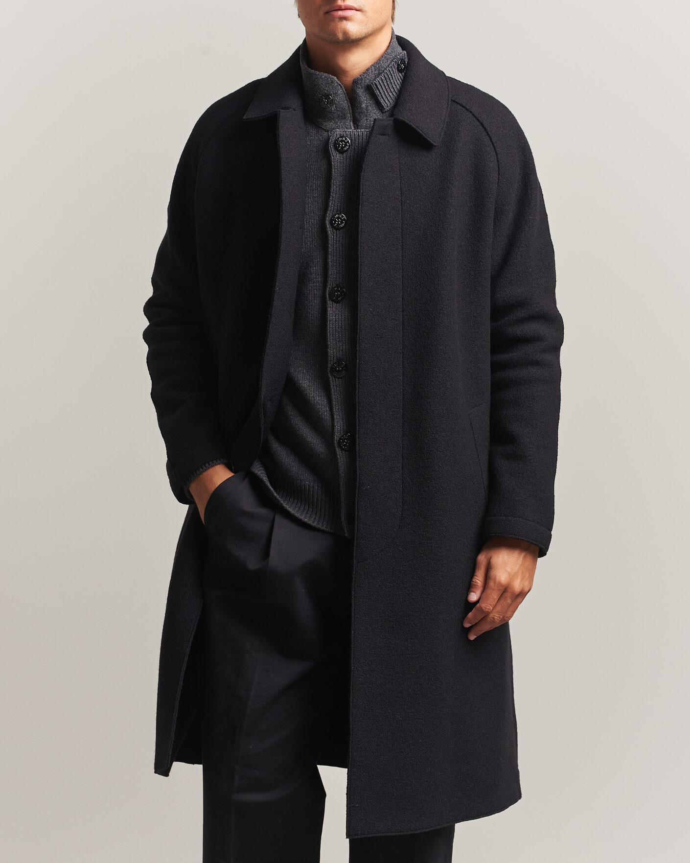 Heren | Jassen | Harris Wharf London | Boiled Wool Fly Front Balmacan Coat Black