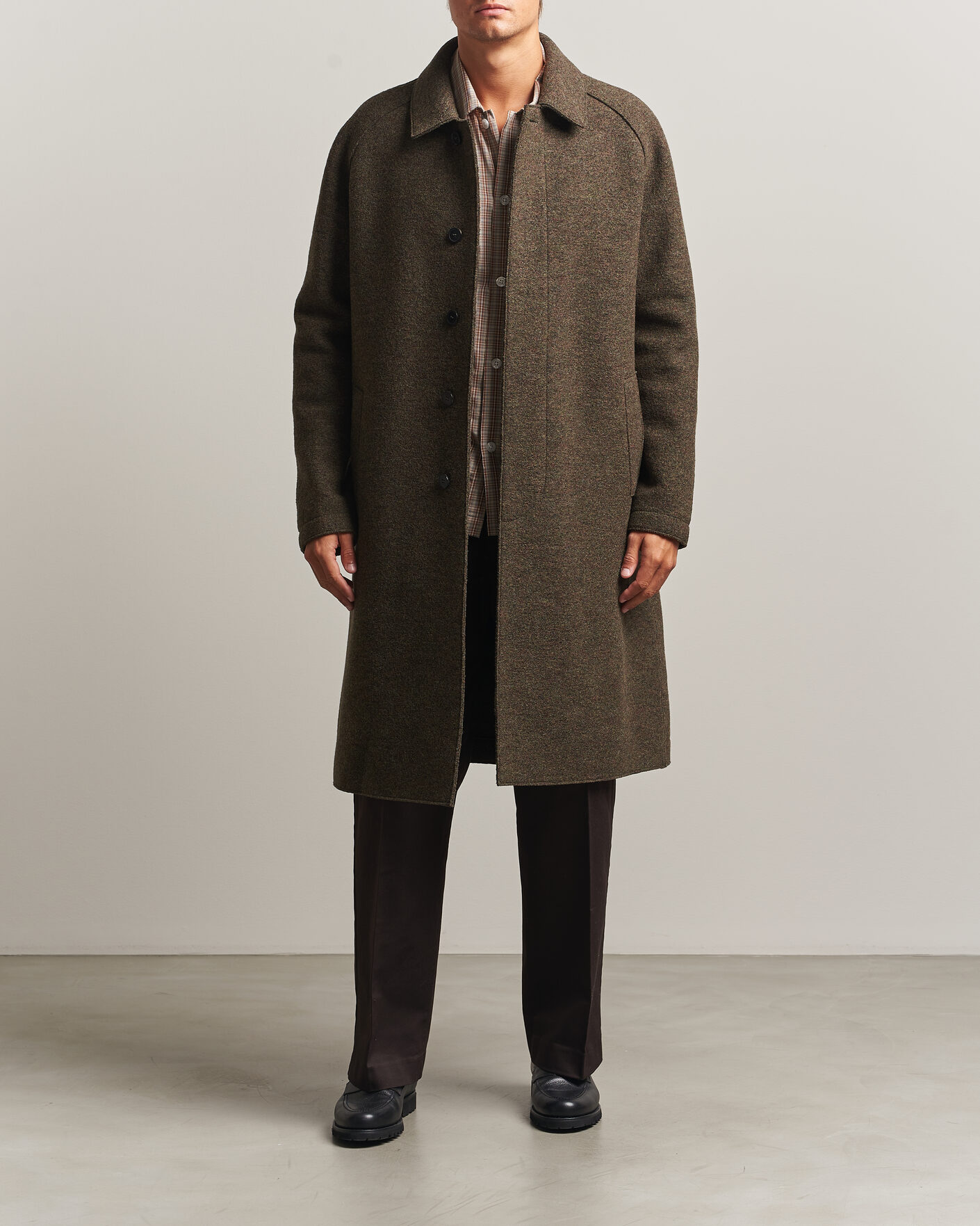 Heren | Jassen | Harris Wharf London | Boiled Wool Fly Front Balmacan Coat Brown/Green