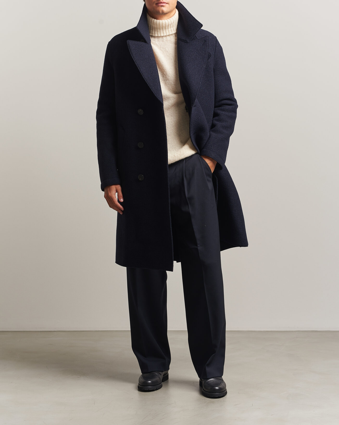 Heren | Jassen | Harris Wharf London | Pressed Wool Long Peacoat Navy Blue