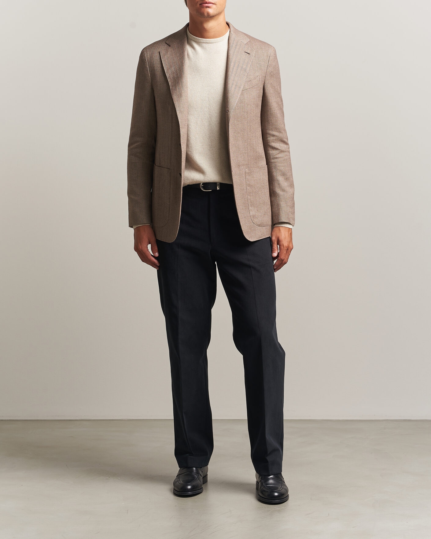 Heren | Blazers | Caruso | Aida Herringbone Cotton Flannel Blazer Beige