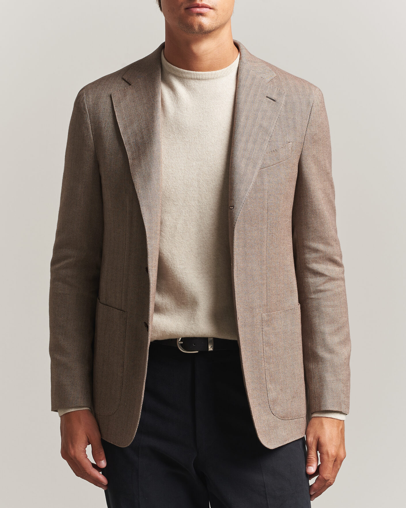 Heren | Blazers | Caruso | Aida Herringbone Cotton Flannel Blazer Beige