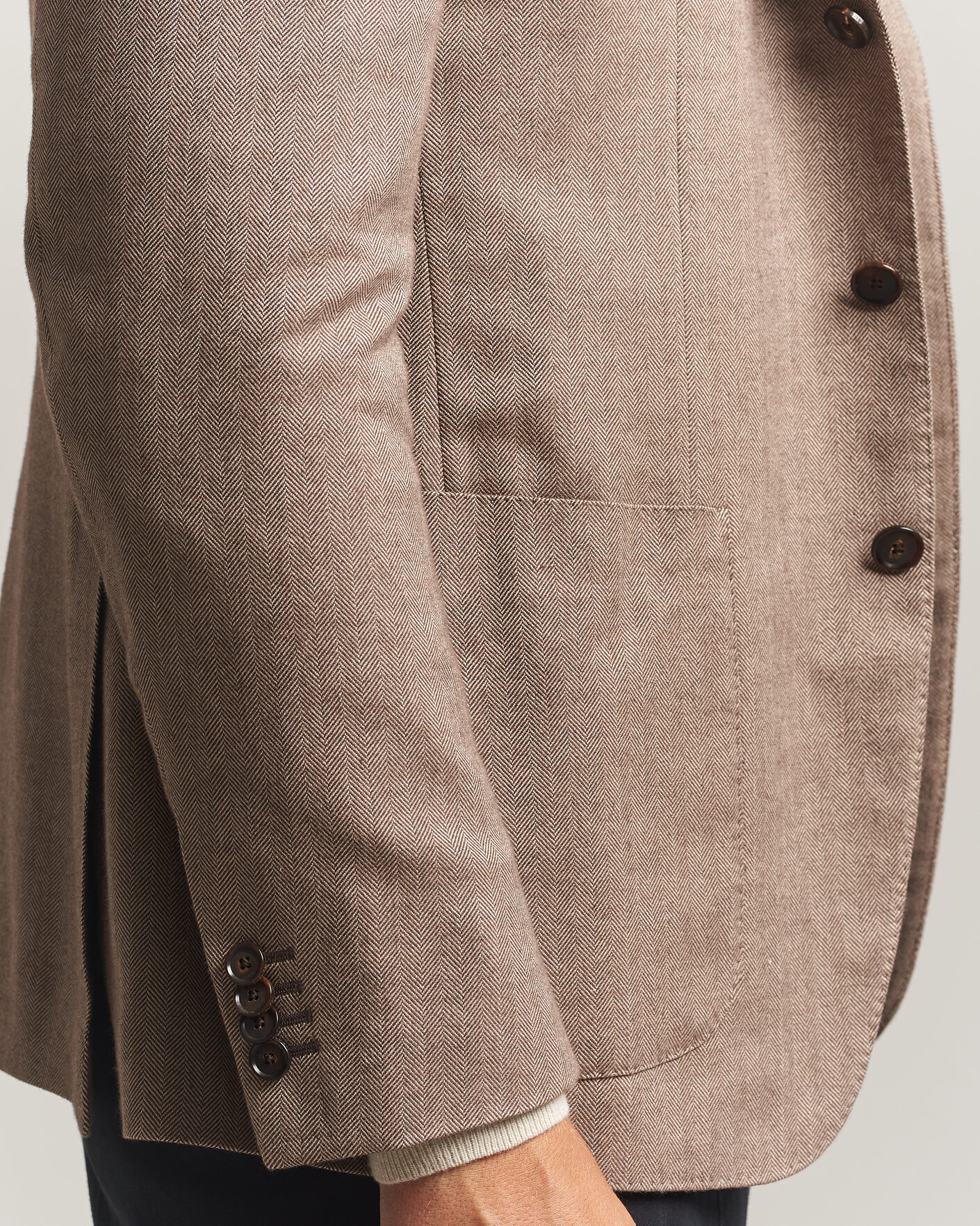 Heren | Blazers | Caruso | Aida Herringbone Cotton Flannel Blazer Beige