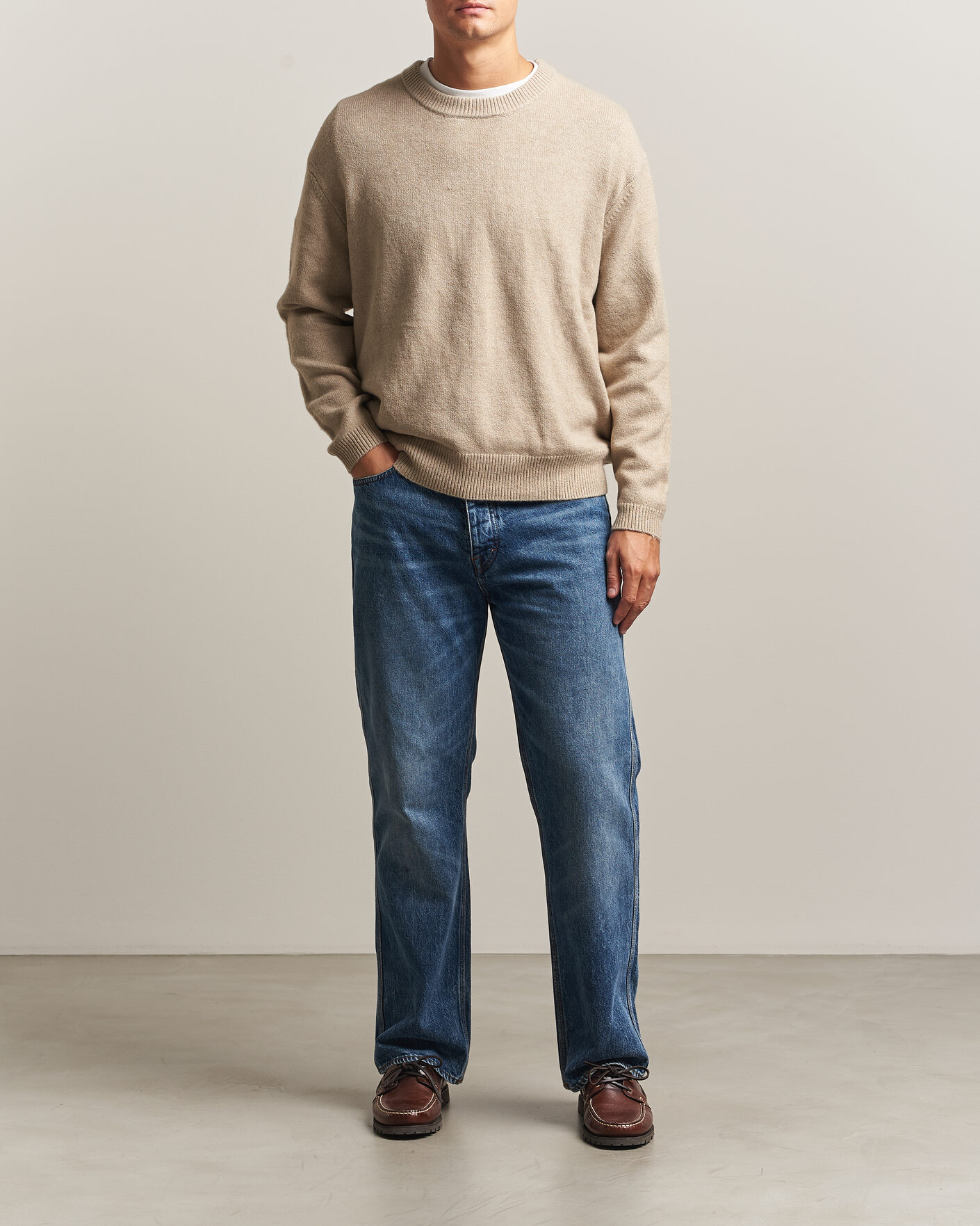 Heren | Truien | KnowledgeCotton Apparel | Knitted Crewneck Feather Grey