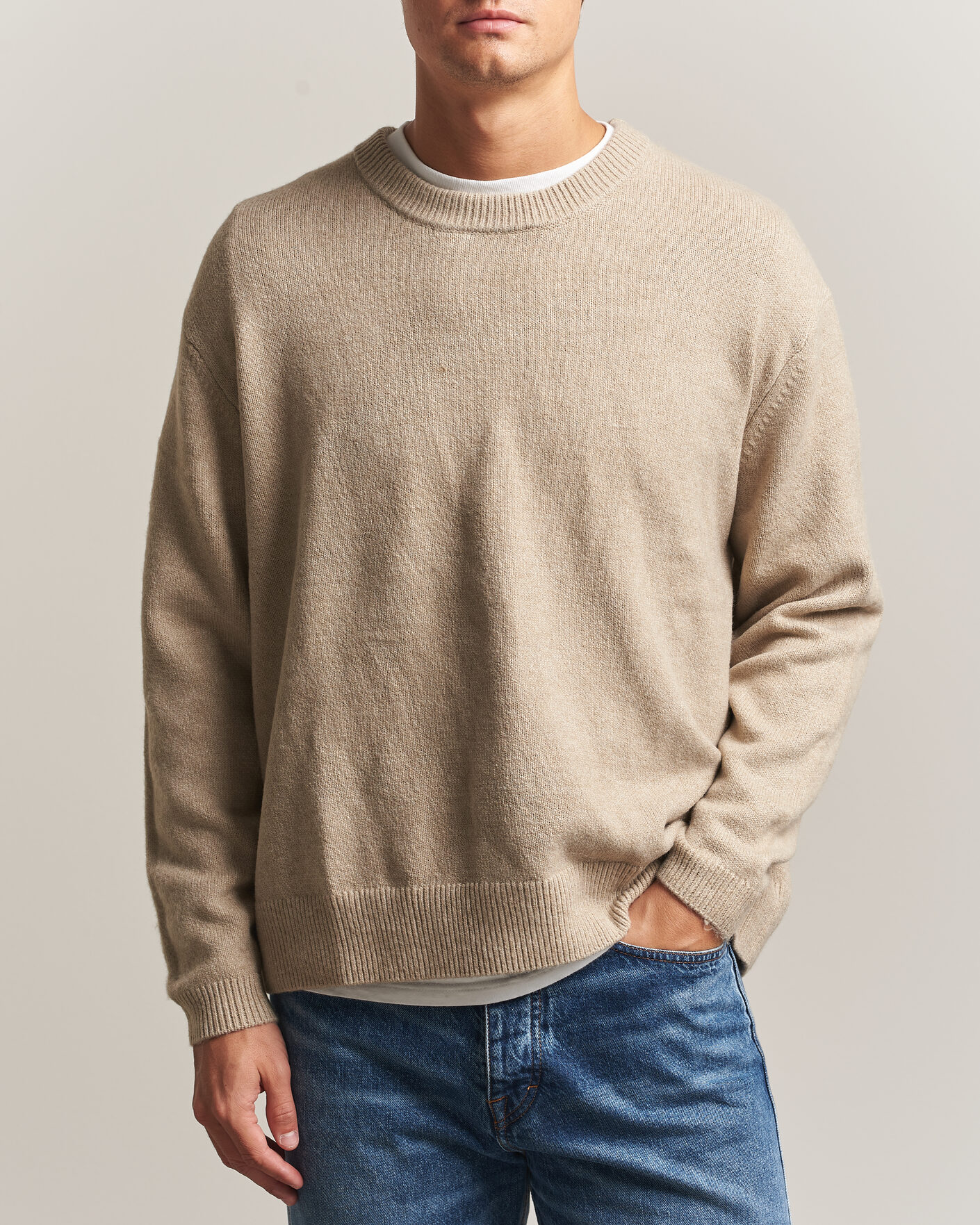 Heren | Truien | KnowledgeCotton Apparel | Knitted Crewneck Feather Grey