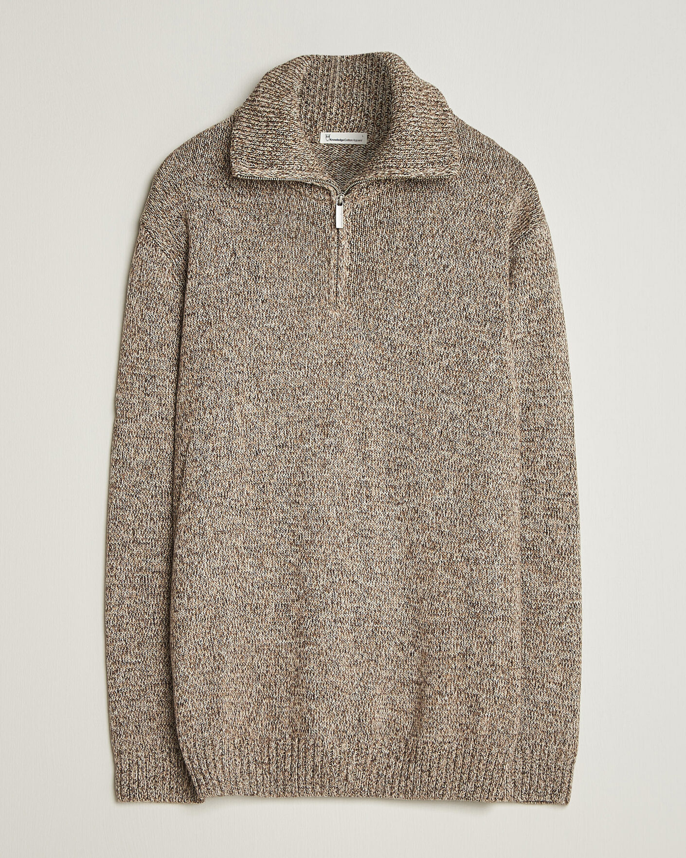 Heren | Truien | KnowledgeCotton Apparel | Heavy Knitted Half Zip Brown