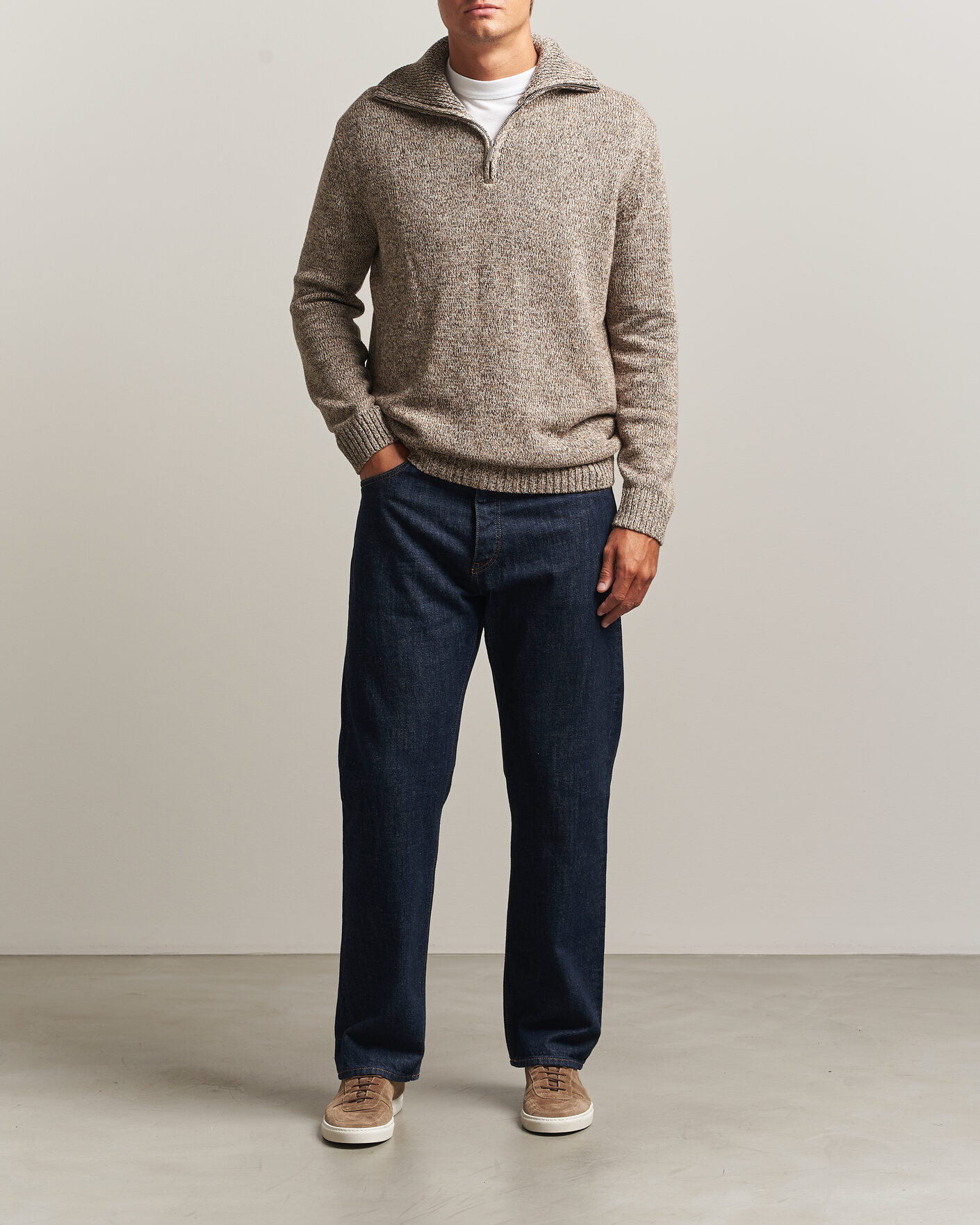 Heren | Truien | KnowledgeCotton Apparel | Heavy Knitted Half Zip Brown