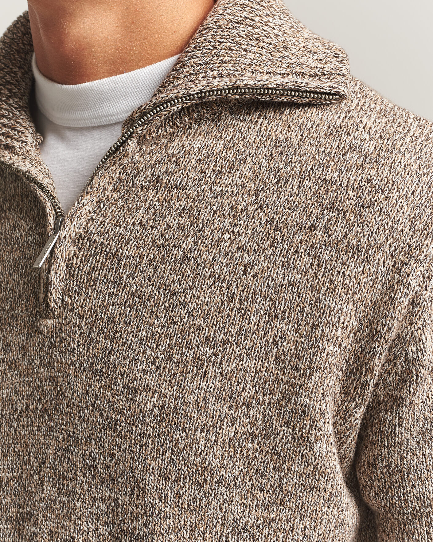 Heren | Truien | KnowledgeCotton Apparel | Heavy Knitted Half Zip Brown