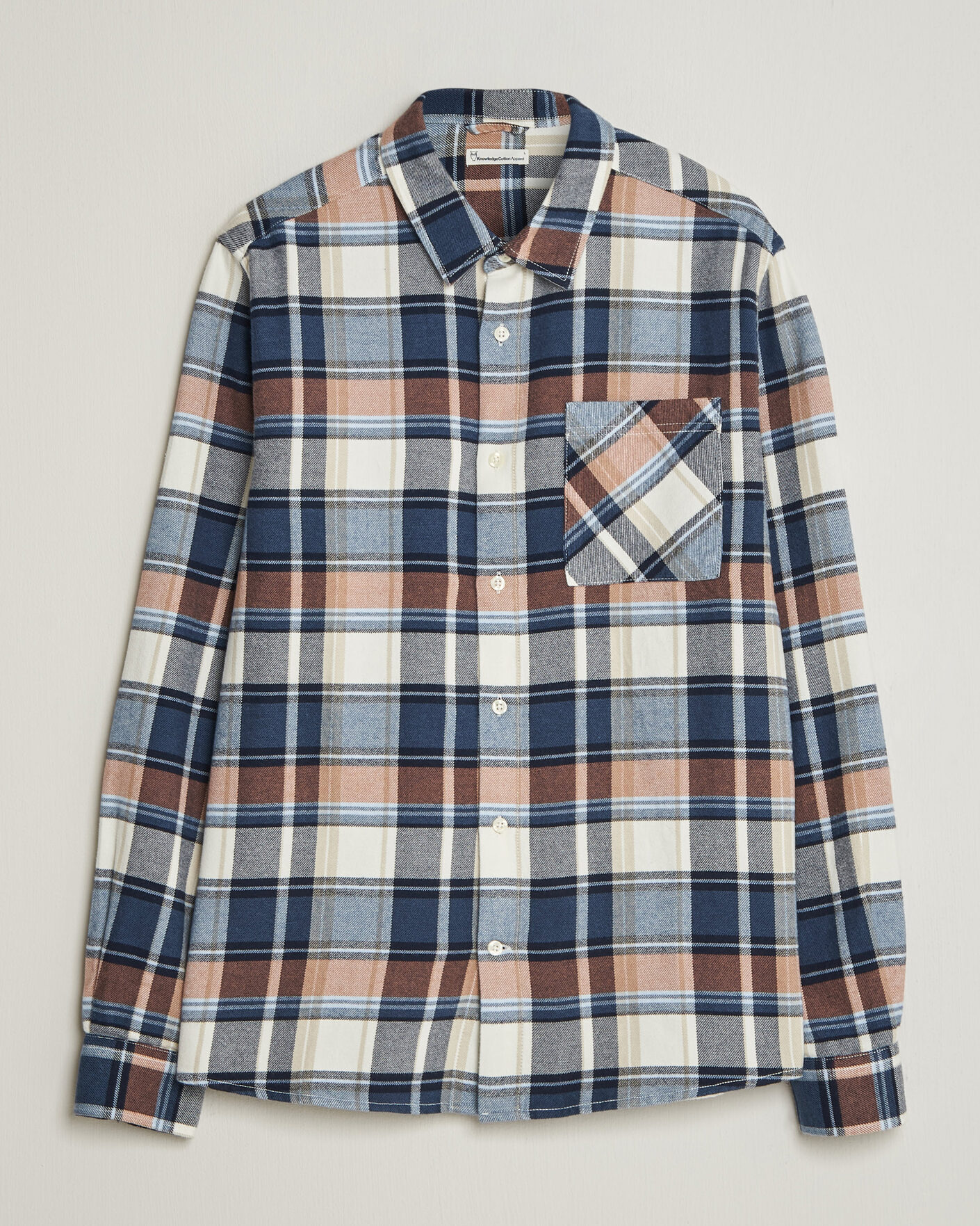 Heren | Overhemden | KnowledgeCotton Apparel | Regular Fit Check Melange Flannel Shirt Navy