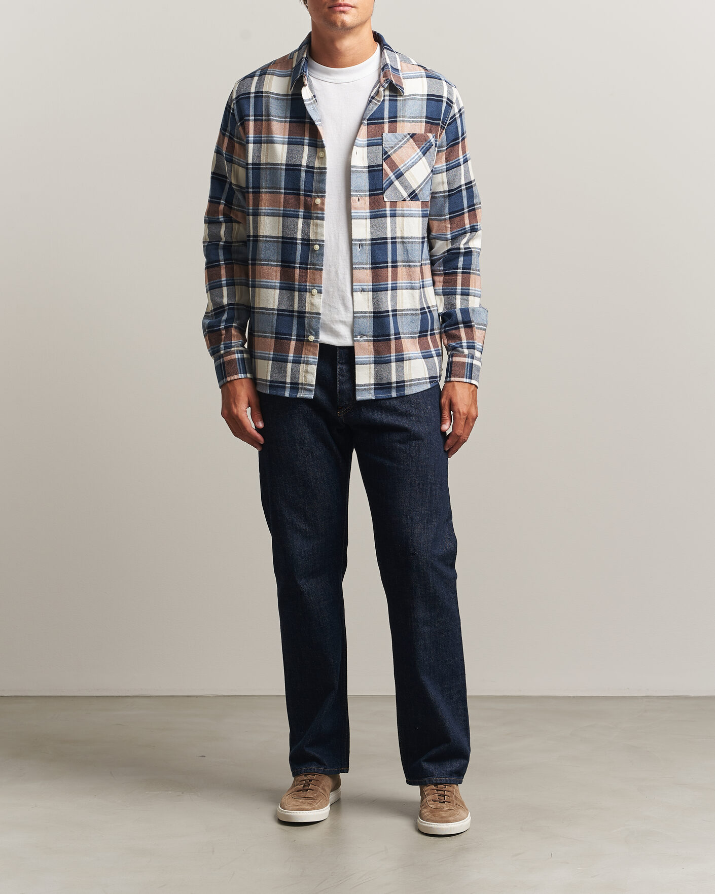 Heren | Overhemden | KnowledgeCotton Apparel | Regular Fit Check Melange Flannel Shirt Navy