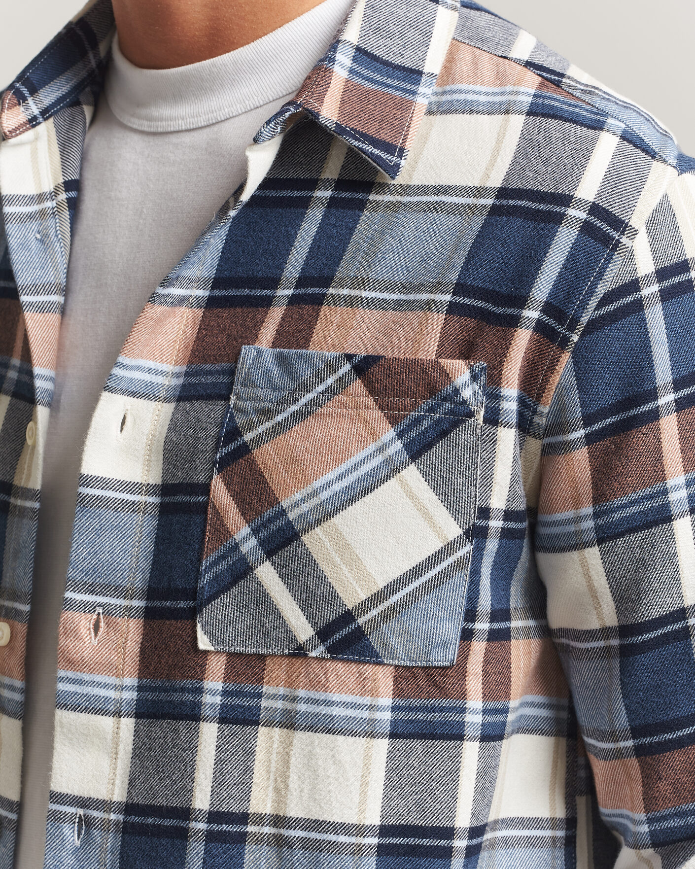 Heren | Overhemden | KnowledgeCotton Apparel | Regular Fit Check Melange Flannel Shirt Navy