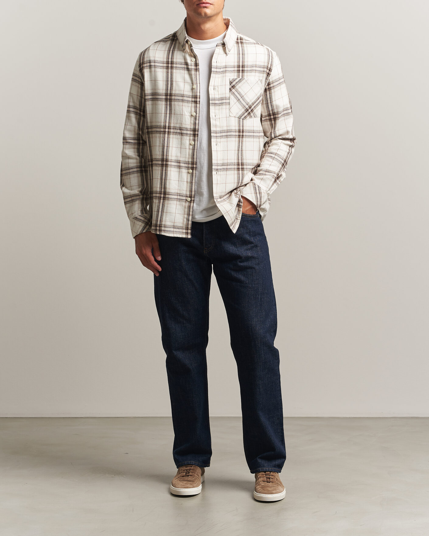 Heren | Overhemden | KnowledgeCotton Apparel | Regular Fit Check Melange Flannel Shirt Cream
