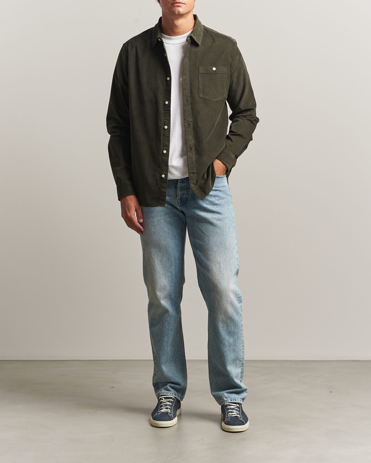 Heren | Overhemden | KnowledgeCotton Apparel | Regular Fit Cord Shirt Forest Night