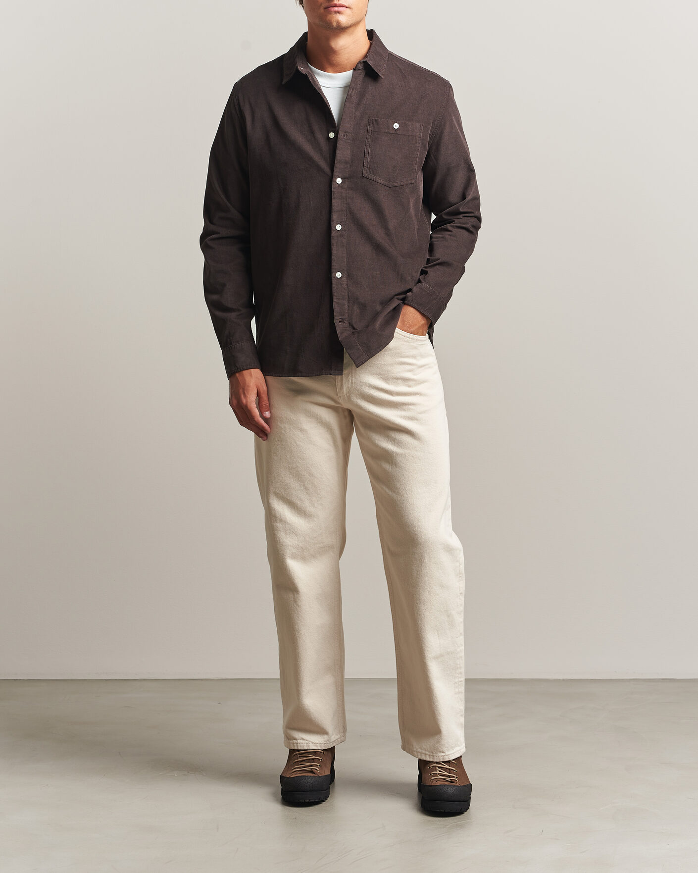 Heren | Overhemden | KnowledgeCotton Apparel | Regular Fit Cord Shirt Chocolate