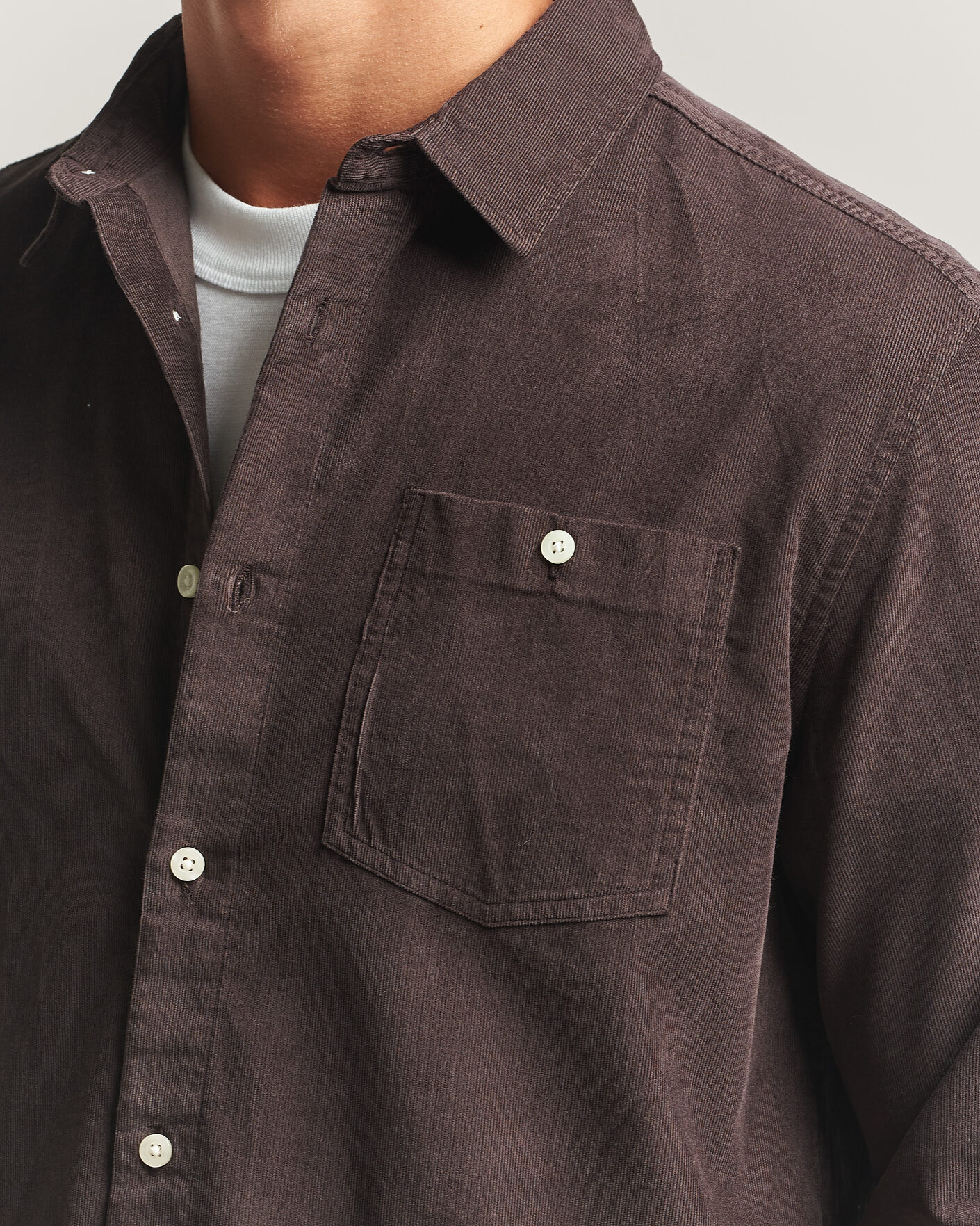 Heren | Overhemden | KnowledgeCotton Apparel | Regular Fit Cord Shirt Chocolate