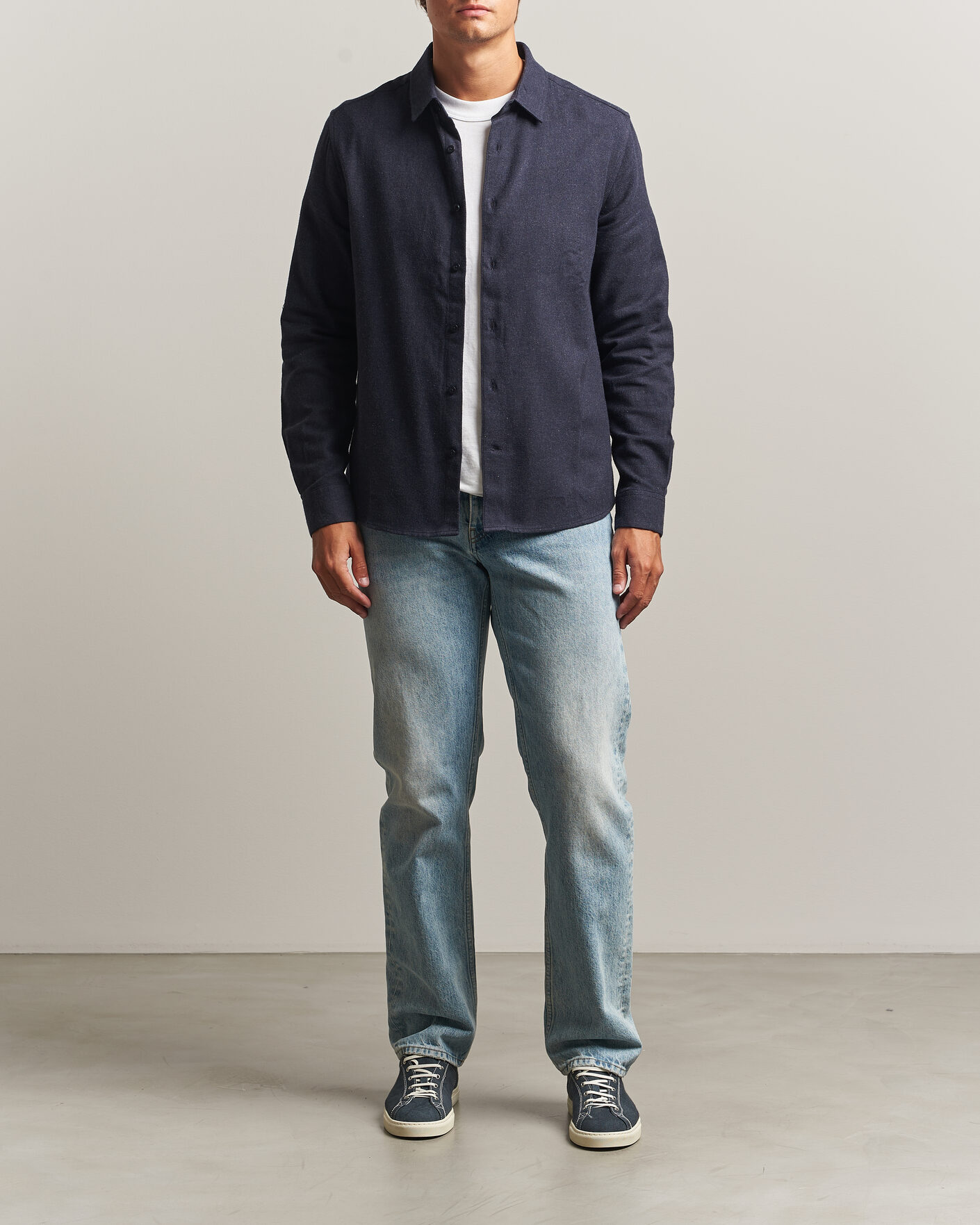 Heren | Overhemden | KnowledgeCotton Apparel | Regular Fit Melange Flannel Shirt Navy