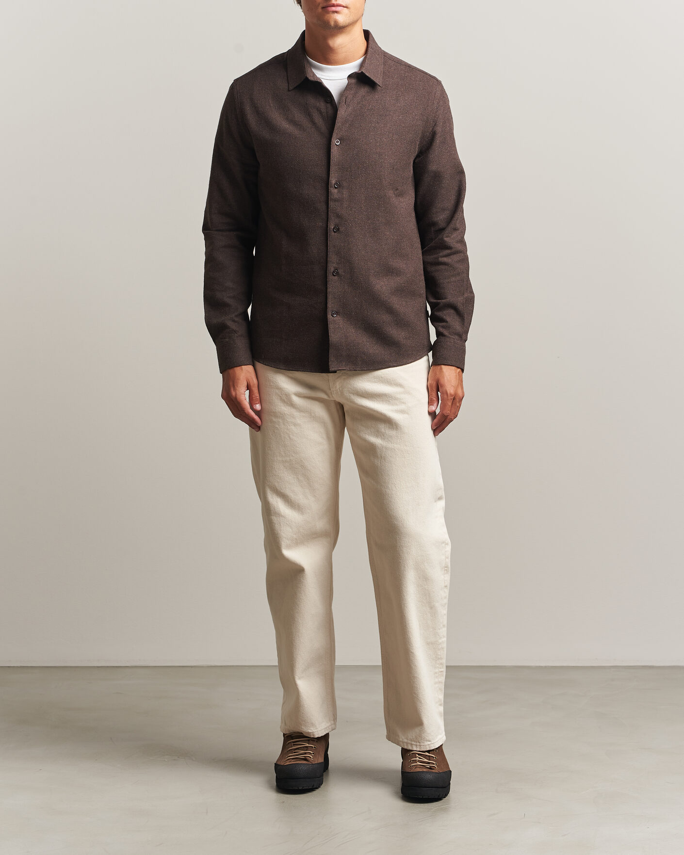 Heren | Overhemden | KnowledgeCotton Apparel | Regular Fit Melange Flannel Shirt Chocolate