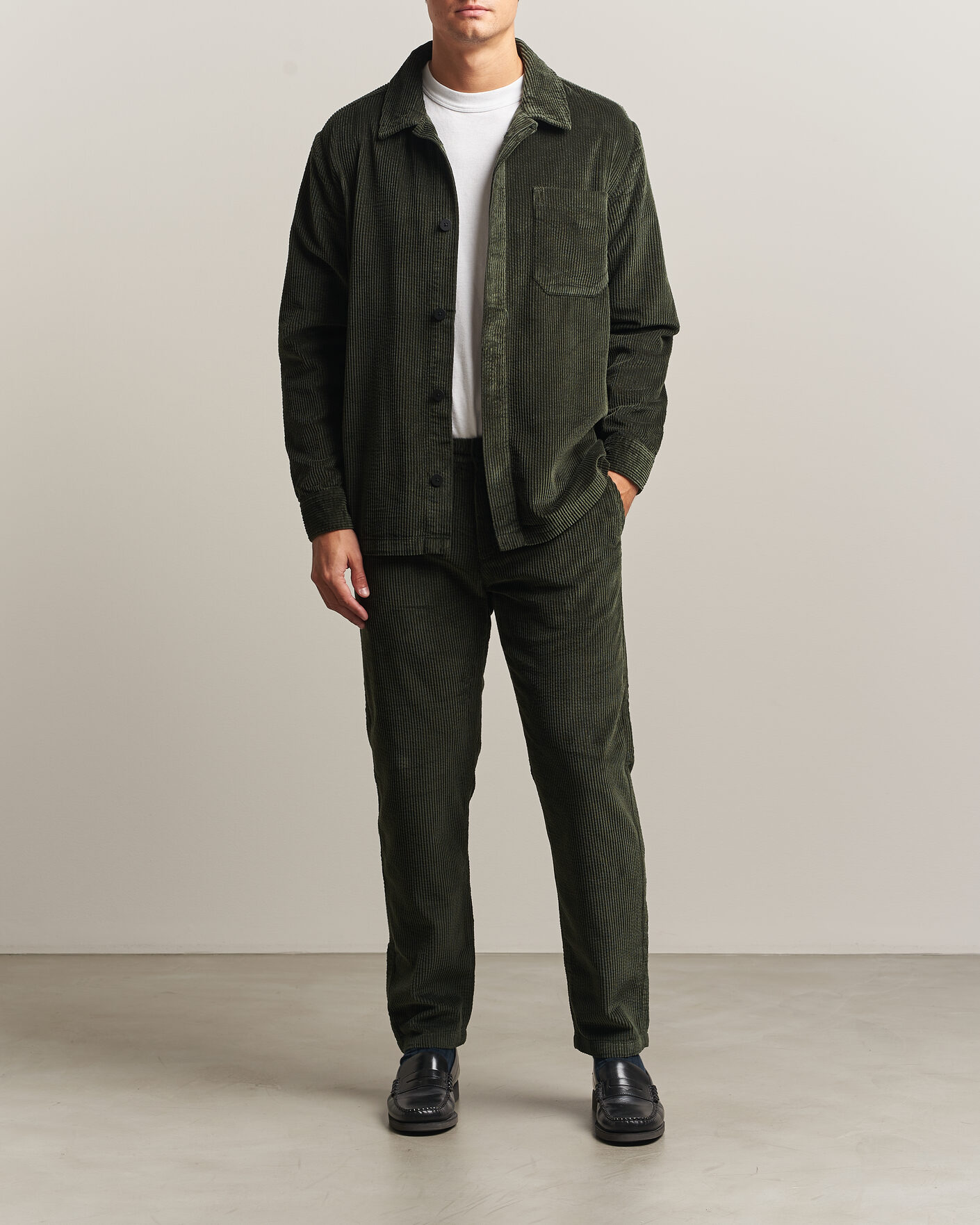Heren | Overhemden | KnowledgeCotton Apparel | Cotton Corduroy Overshirt Forest Night