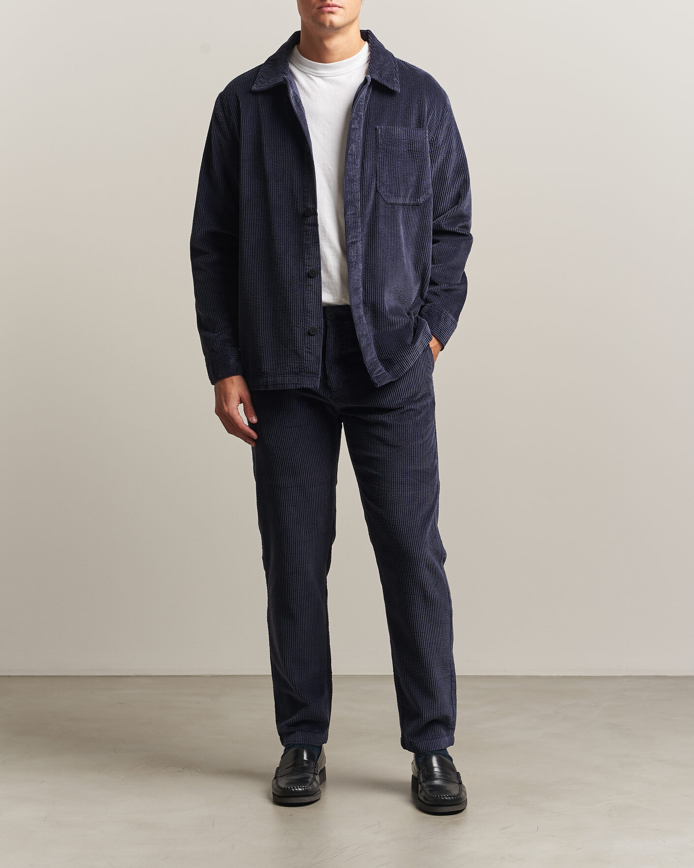 Heren | Overhemden | KnowledgeCotton Apparel | Cotton Corduroy Overshirt Night Sky