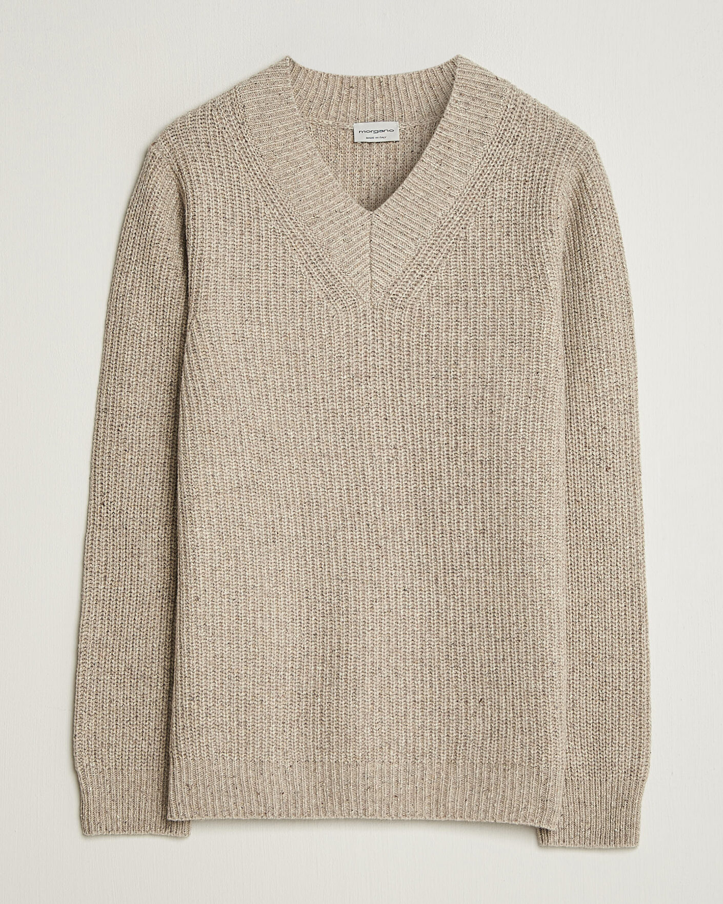 Heren | Truien | Morgano | Fisherman Ribb Donegal Knitted V-Neck Beige