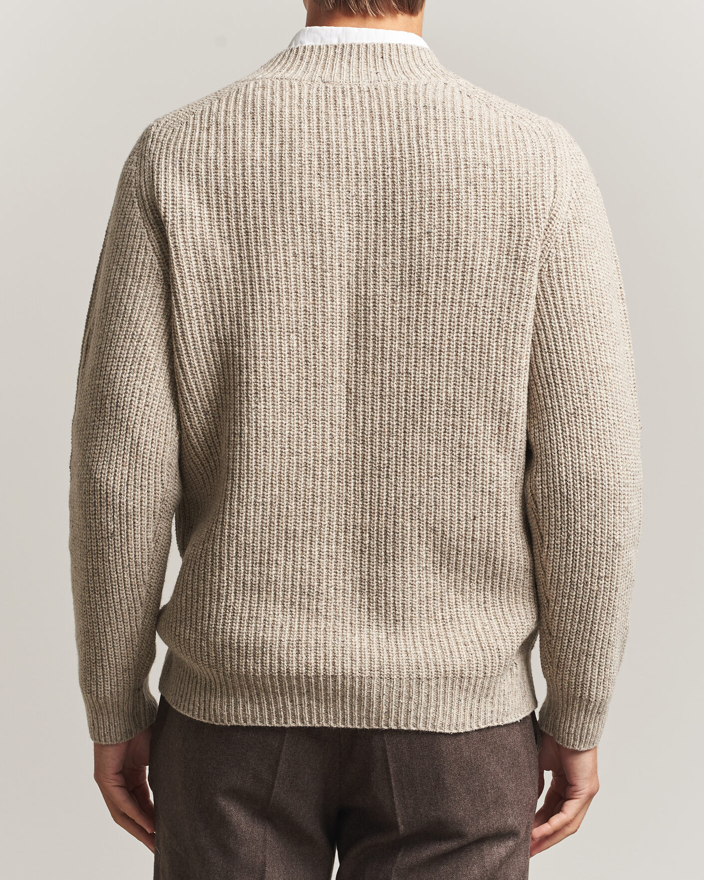 Heren | Truien | Morgano | Fisherman Ribb Donegal Knitted V-Neck Beige