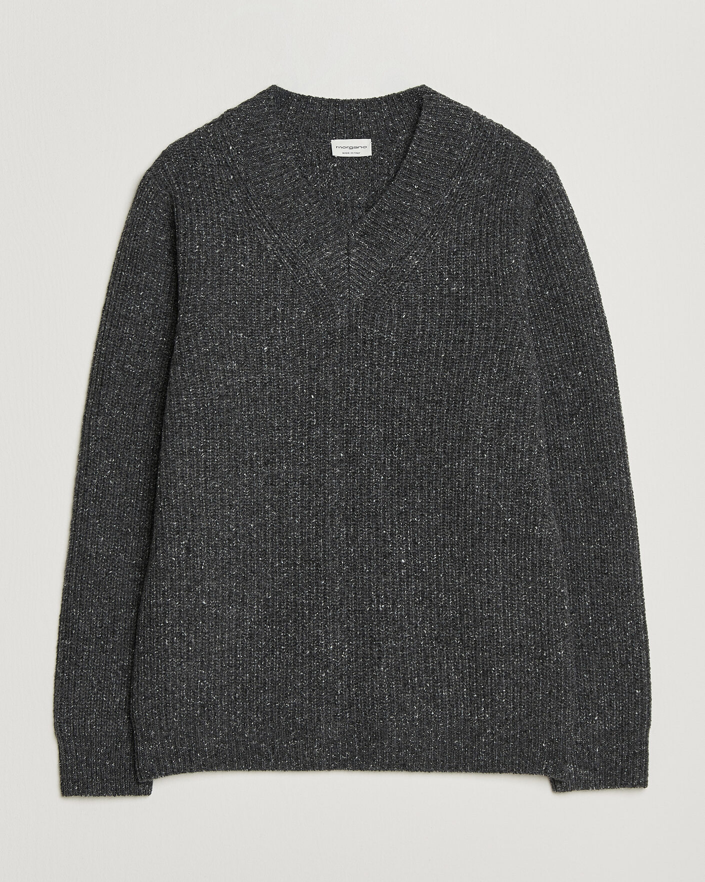 Heren | Truien | Morgano | Fisherman Ribb Donegal Knitted V-Neck Dark Grey