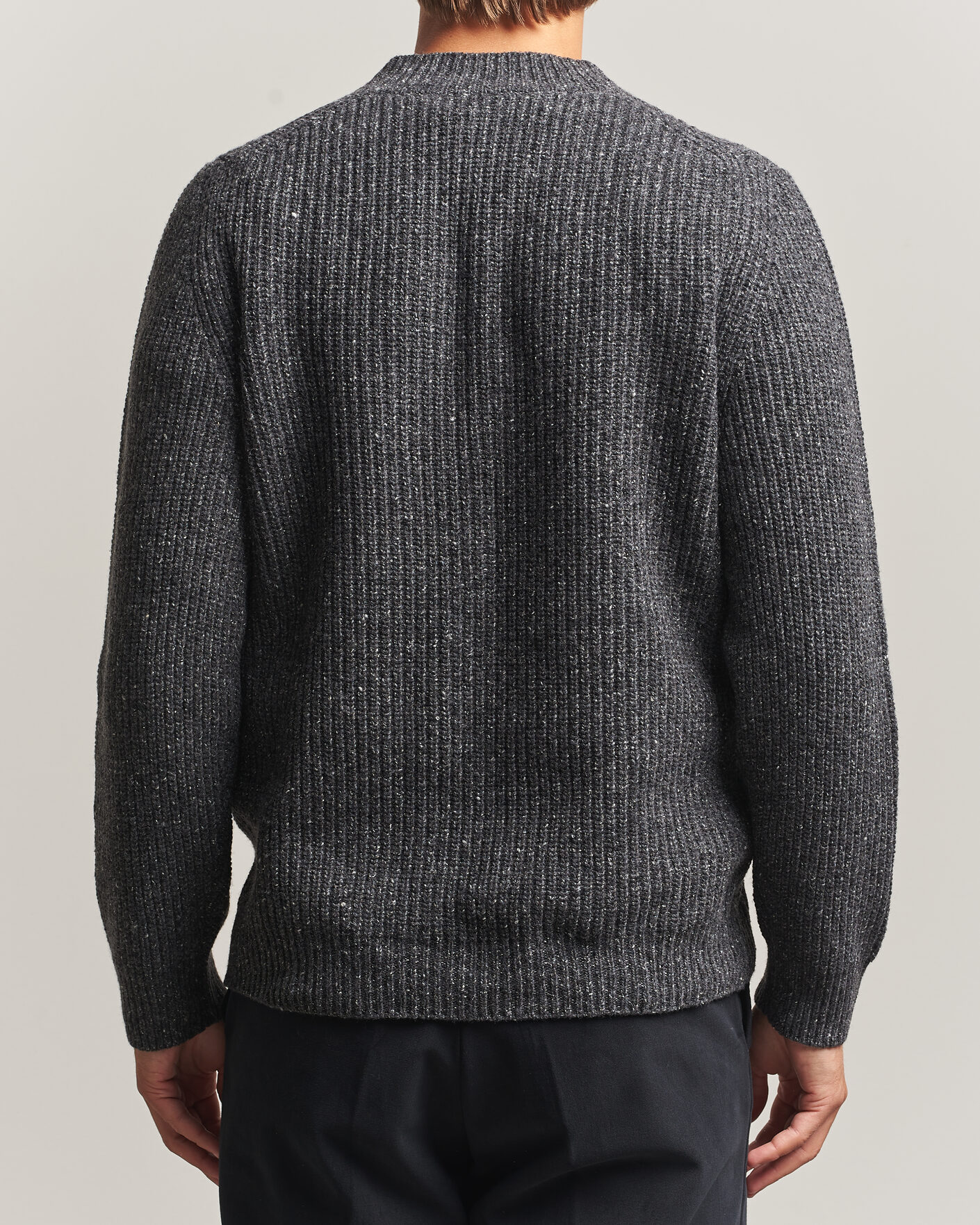 Heren | Truien | Morgano | Fisherman Ribb Donegal Knitted V-Neck Dark Grey